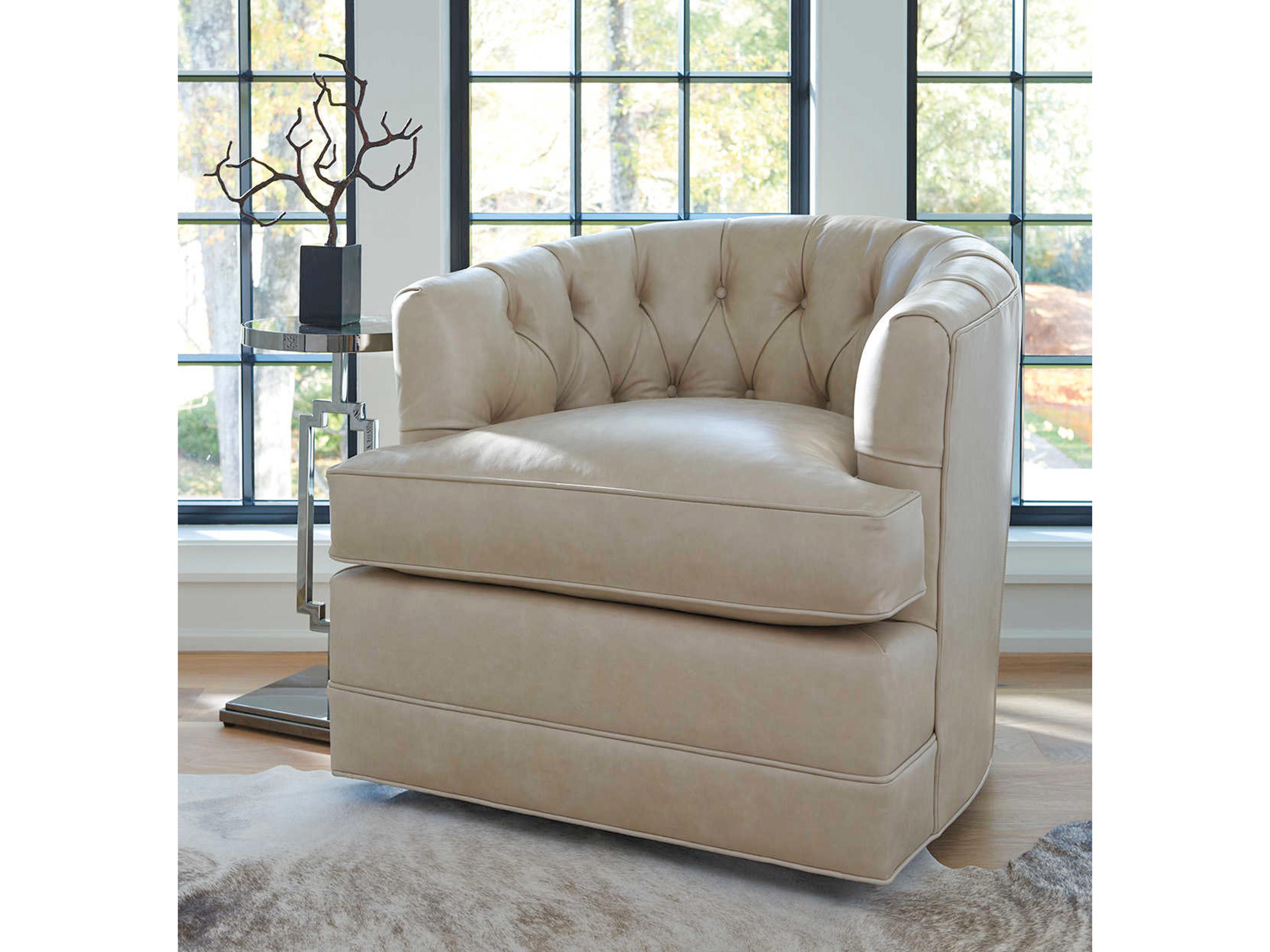 Barclay Butera Upholstery Cliffhaven Swivel Beige Leather Tufted Accent Chair