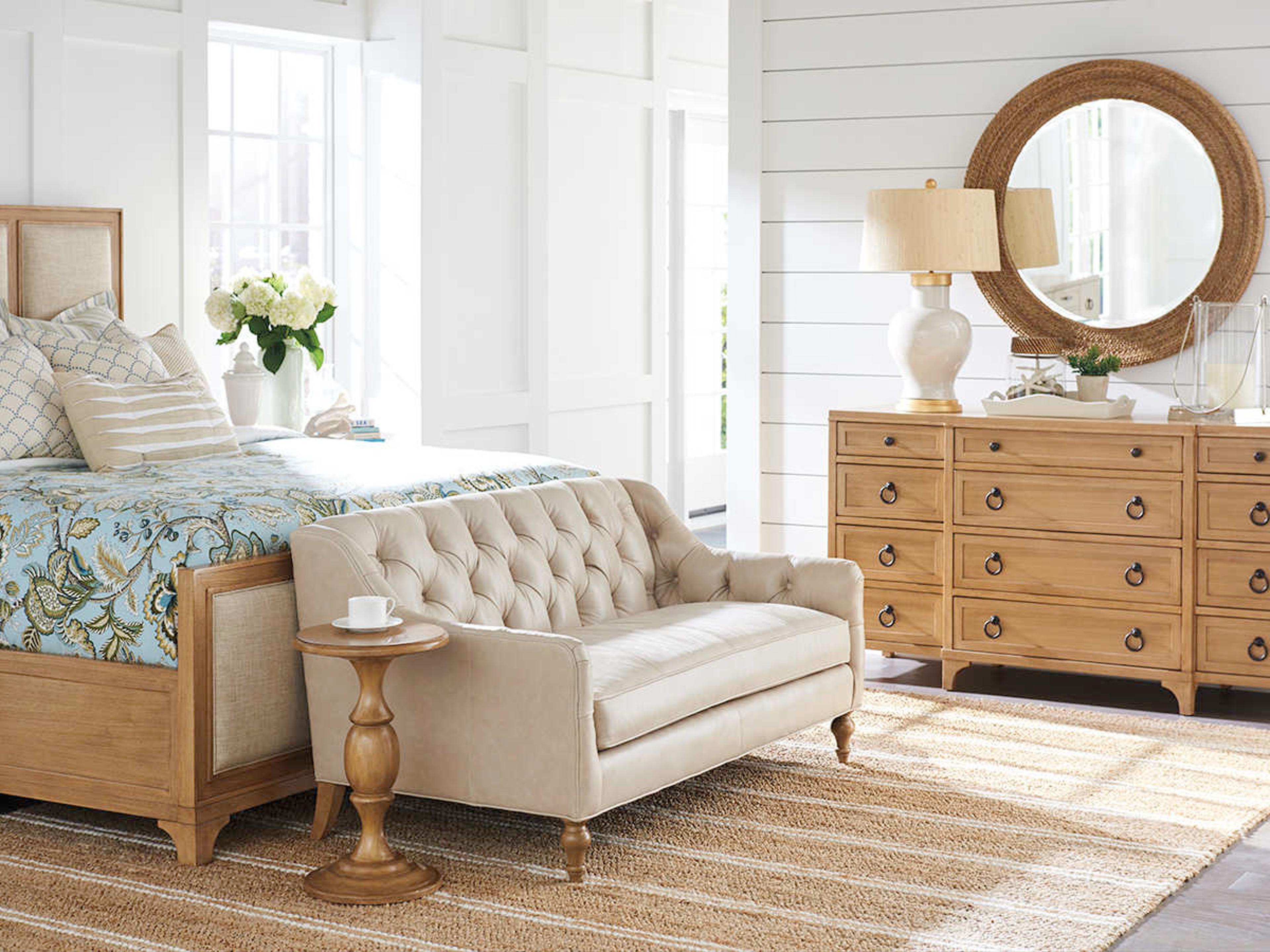 Barclay Butera Upholstery Hyland Park Sands Brown Leather Accent Bench