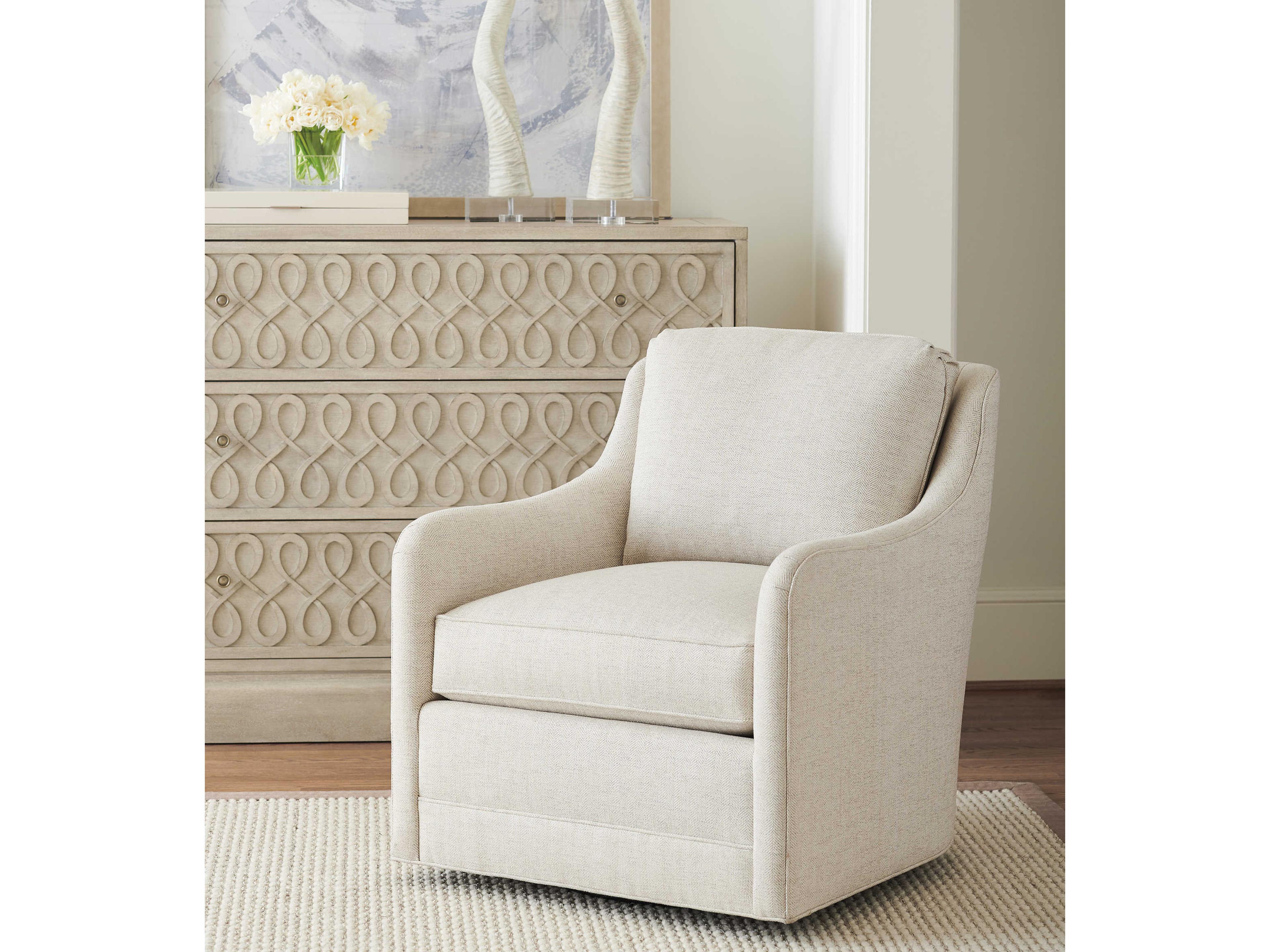 Barclay Butera Upholstery Glennhaven Swivel White Fabric Accent Chair