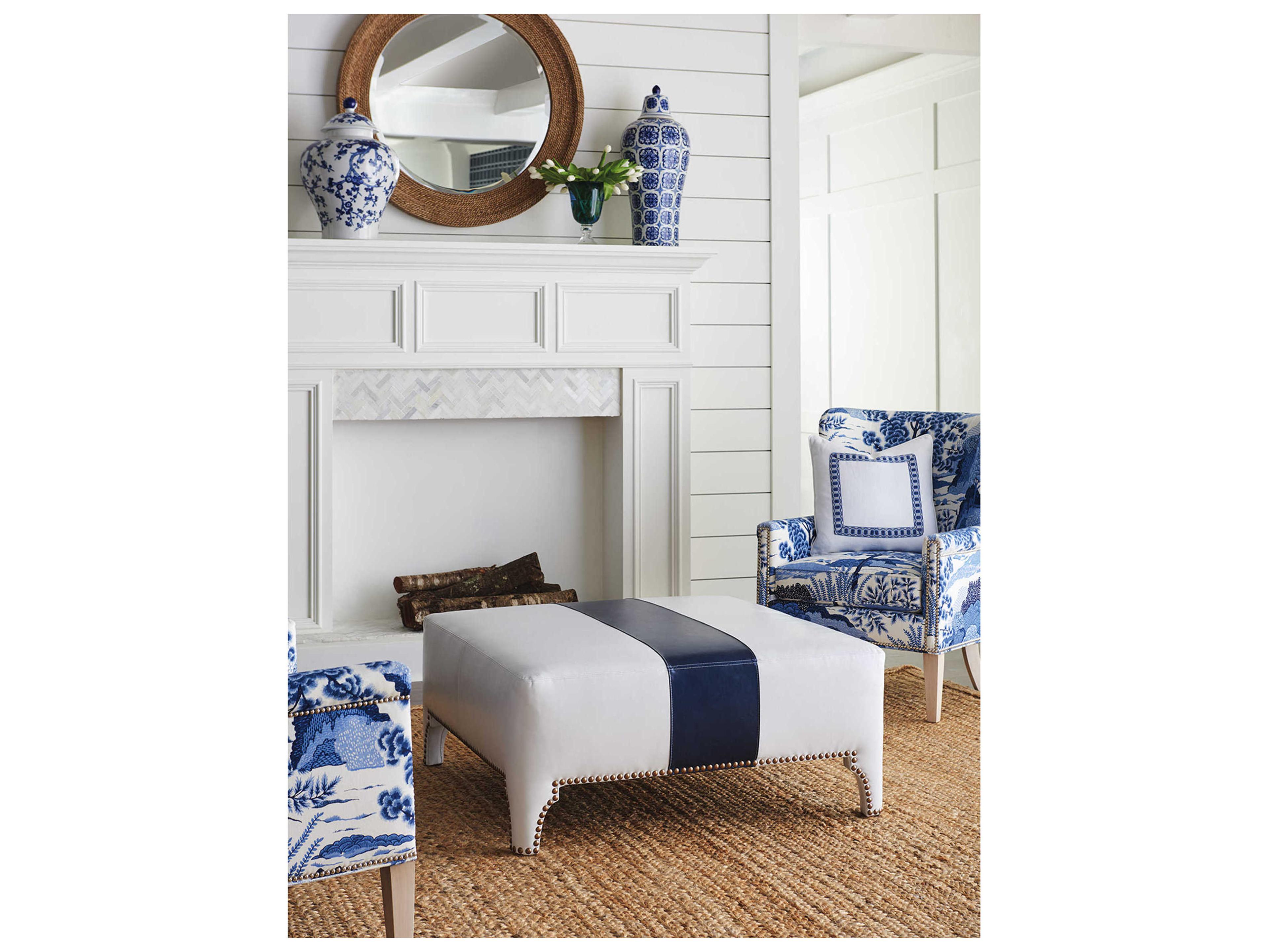 Barclay Butera Upholstery Sheffield Leather Ottoman