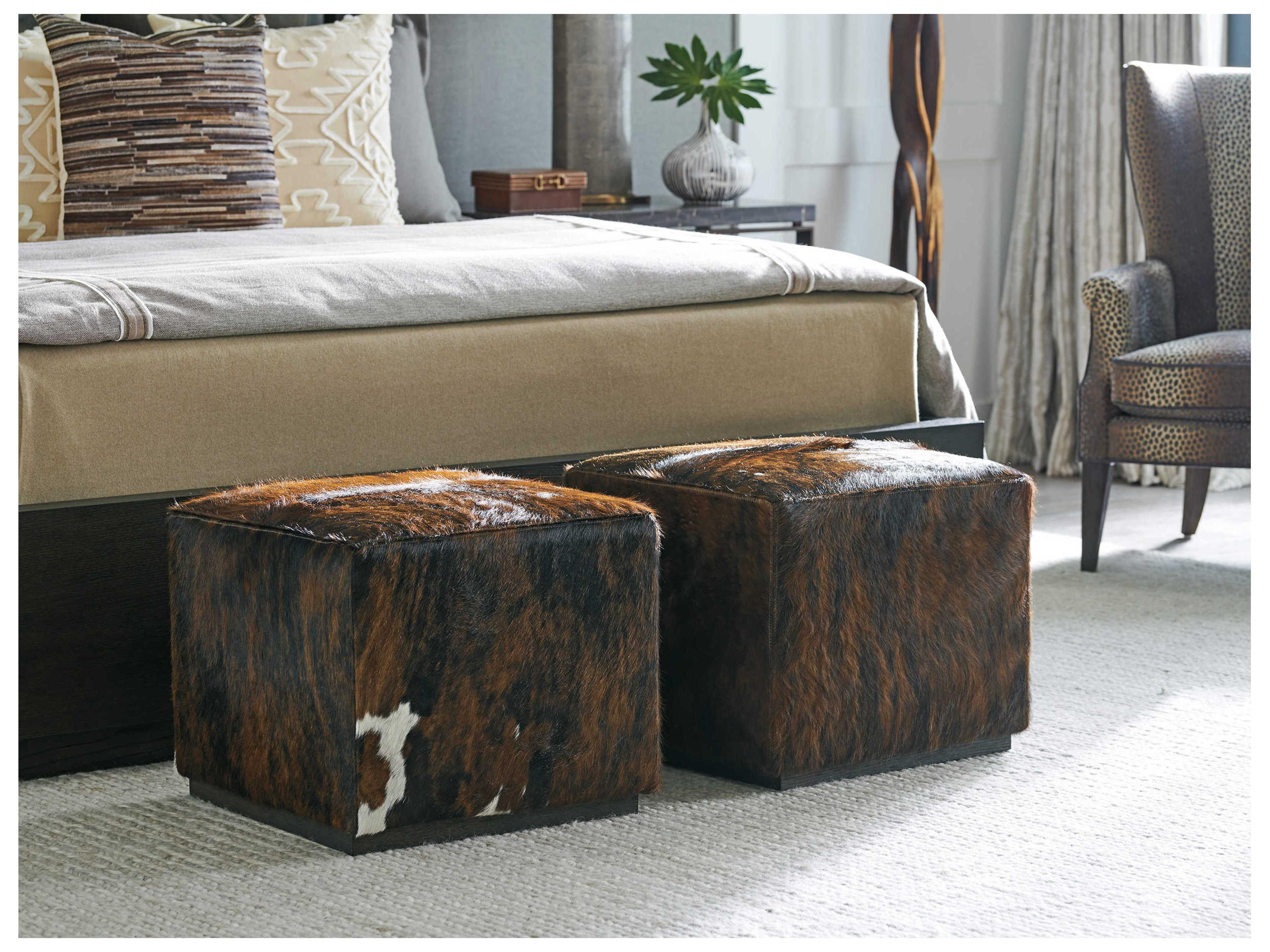 Barclay Butera Upholstery Colby Arrowleaf Leather Ottoman