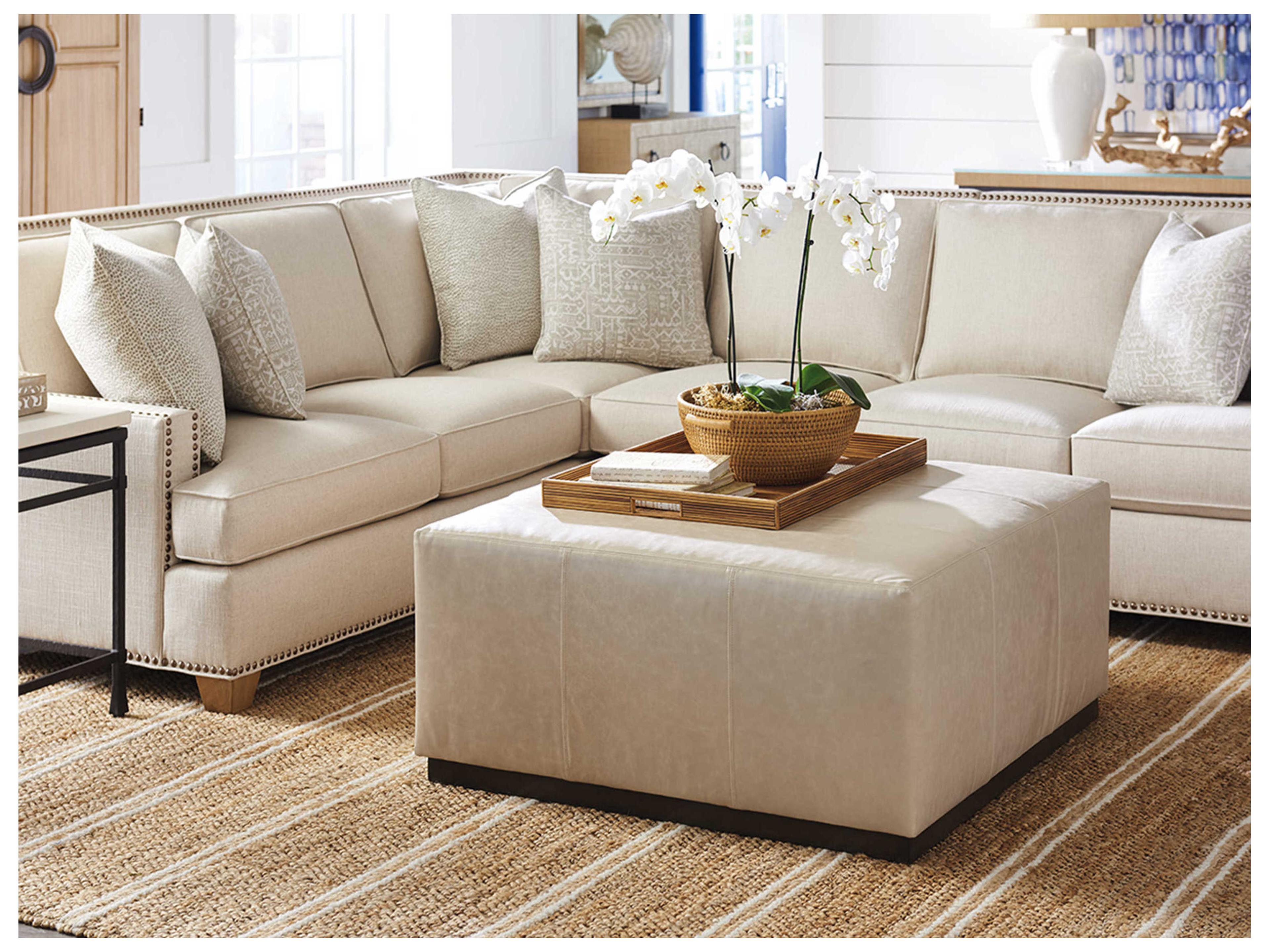 Barclay Butera Upholstery Clayton Charcoal Leather Ottoman