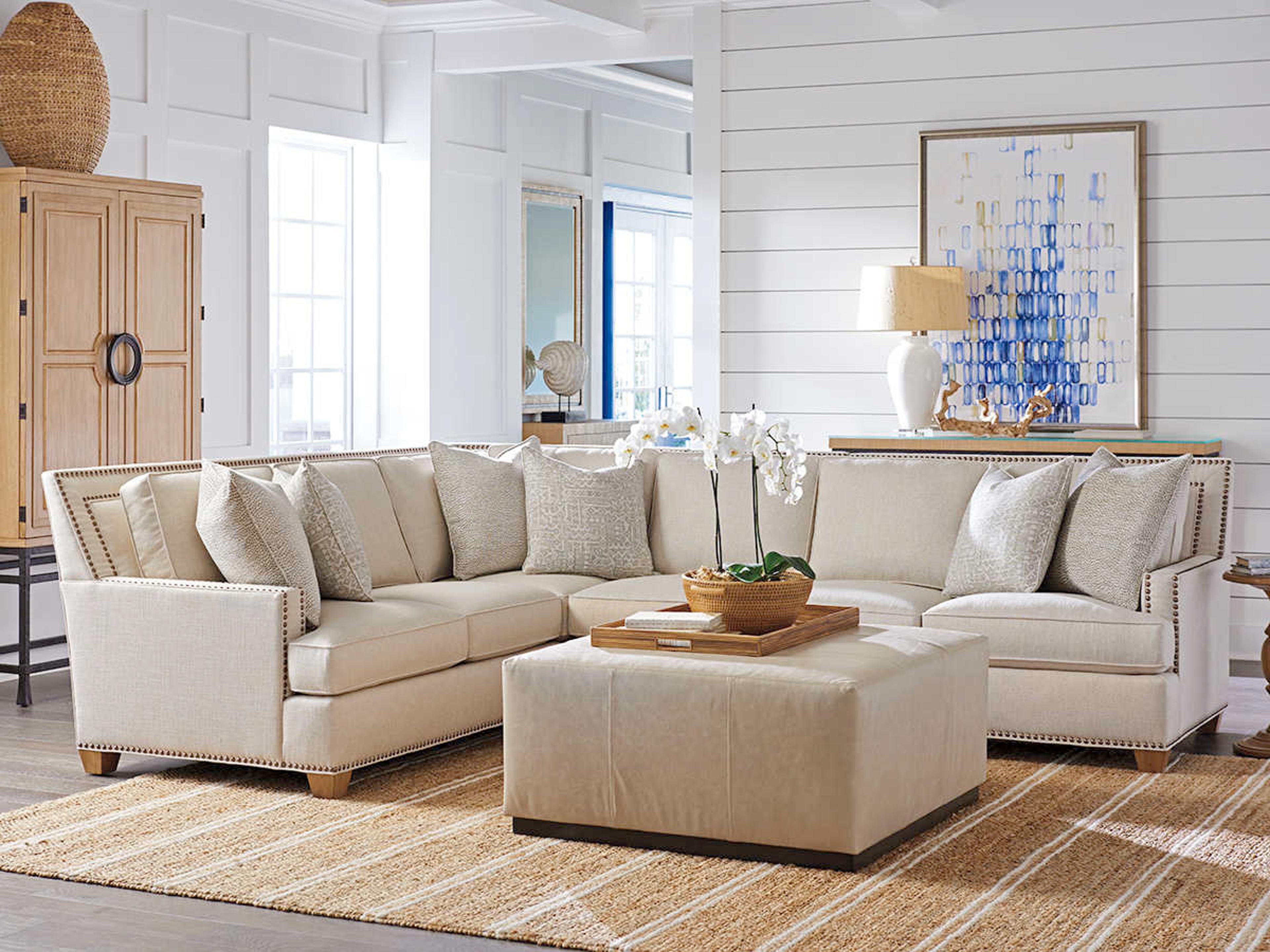 Barclay Butera Upholstery Clayton Cocktail Beige Charcoal Leather Ottoman