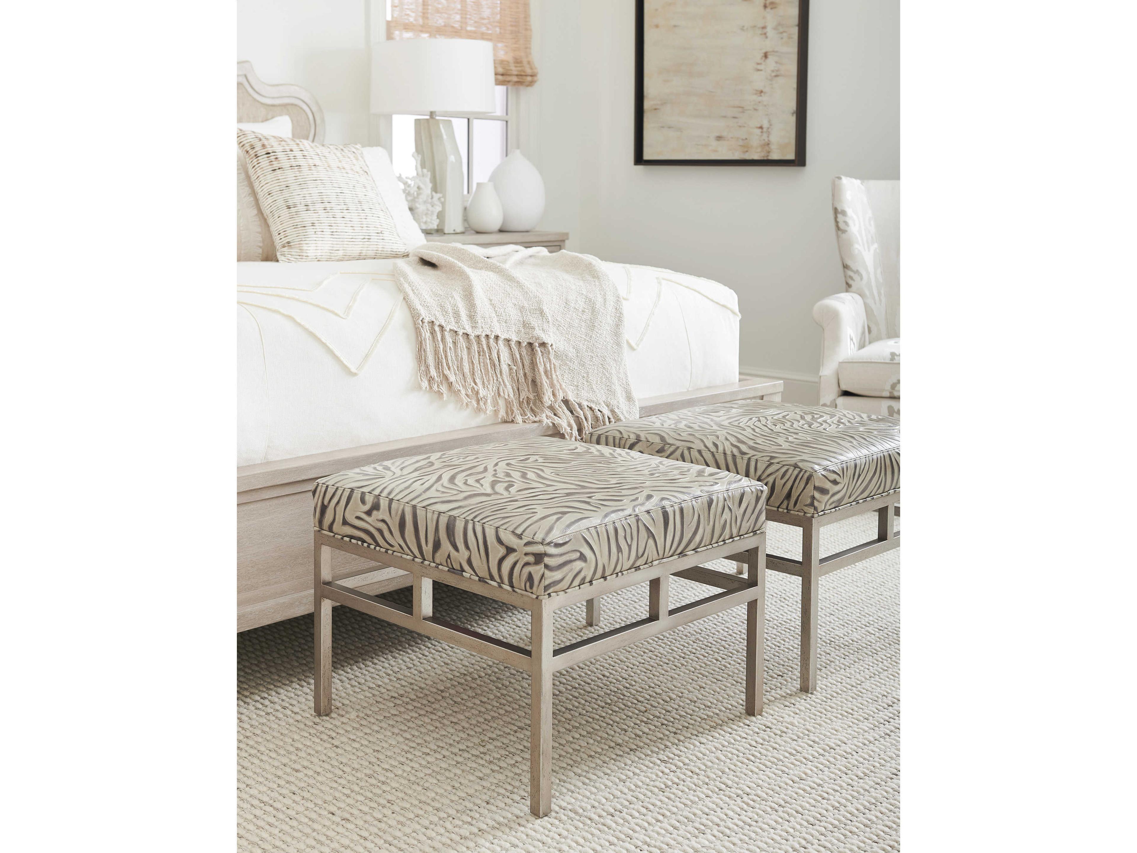 Barclay Butera Upholstery Lucca Brown Leather Ottoman