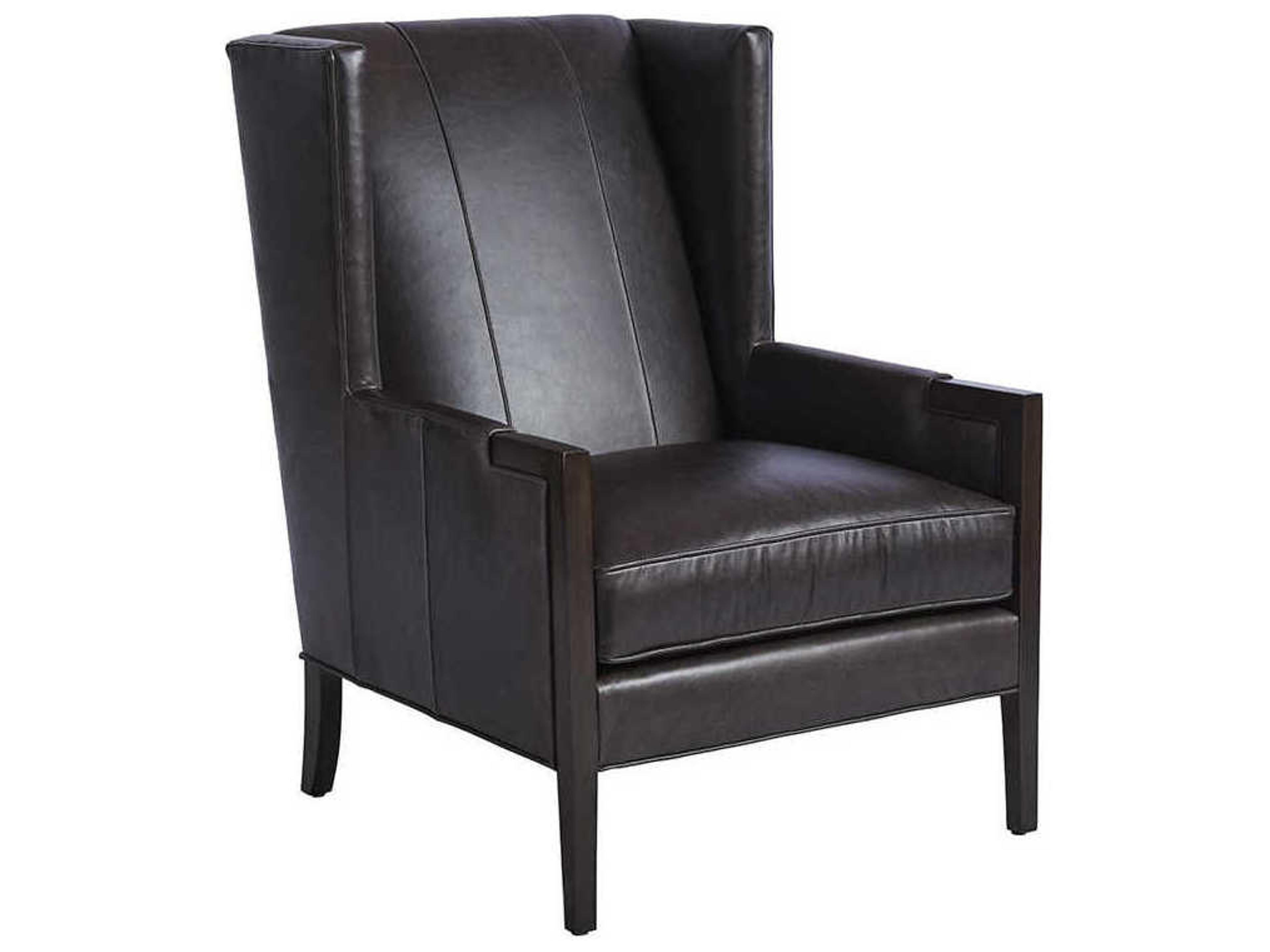Barclay Butera Upholstery Stratton Wing Black Leather Accent Chair