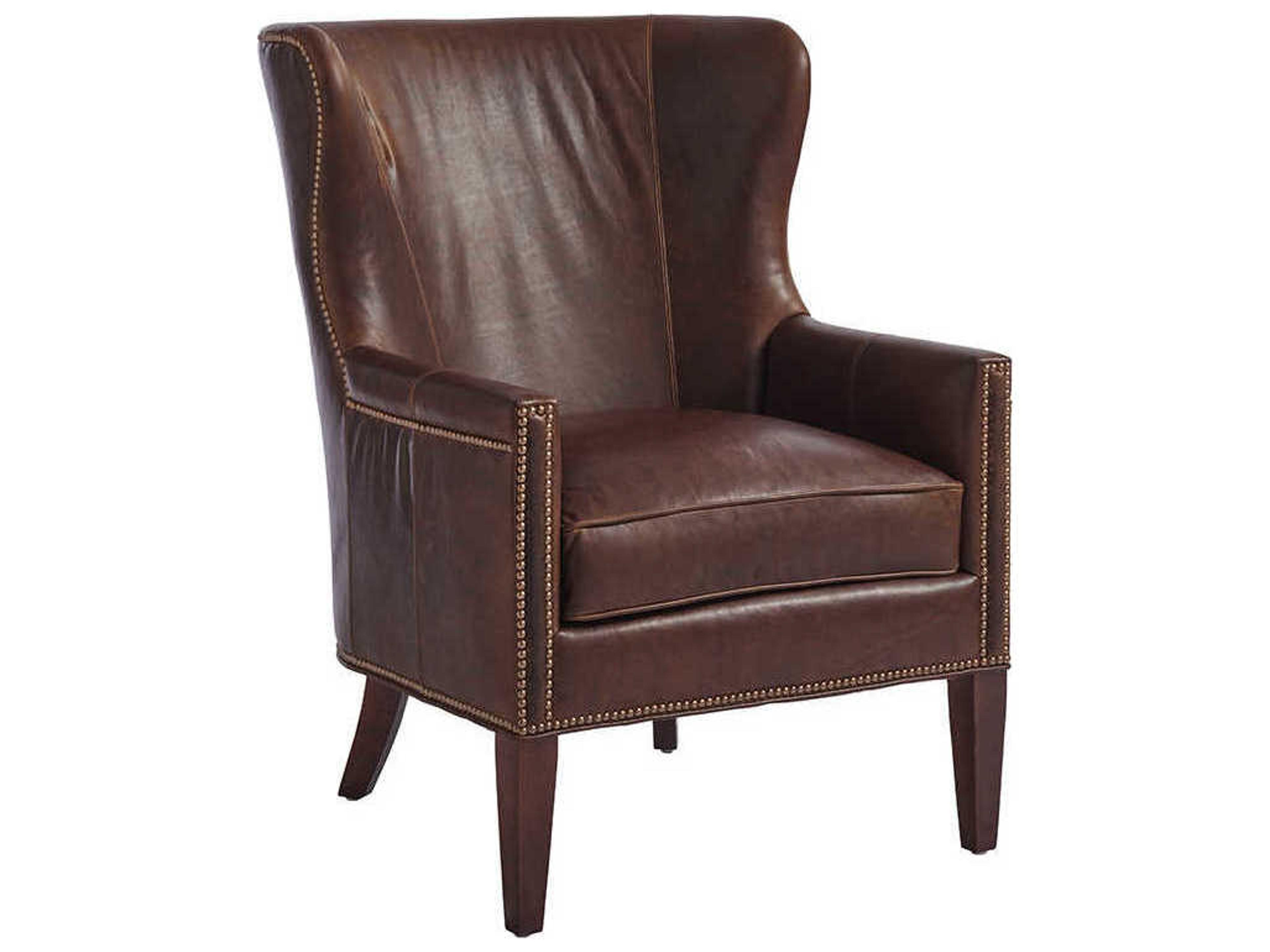 Barclay Butera Upholstery Avery Wing Brown Leather Accent Chair