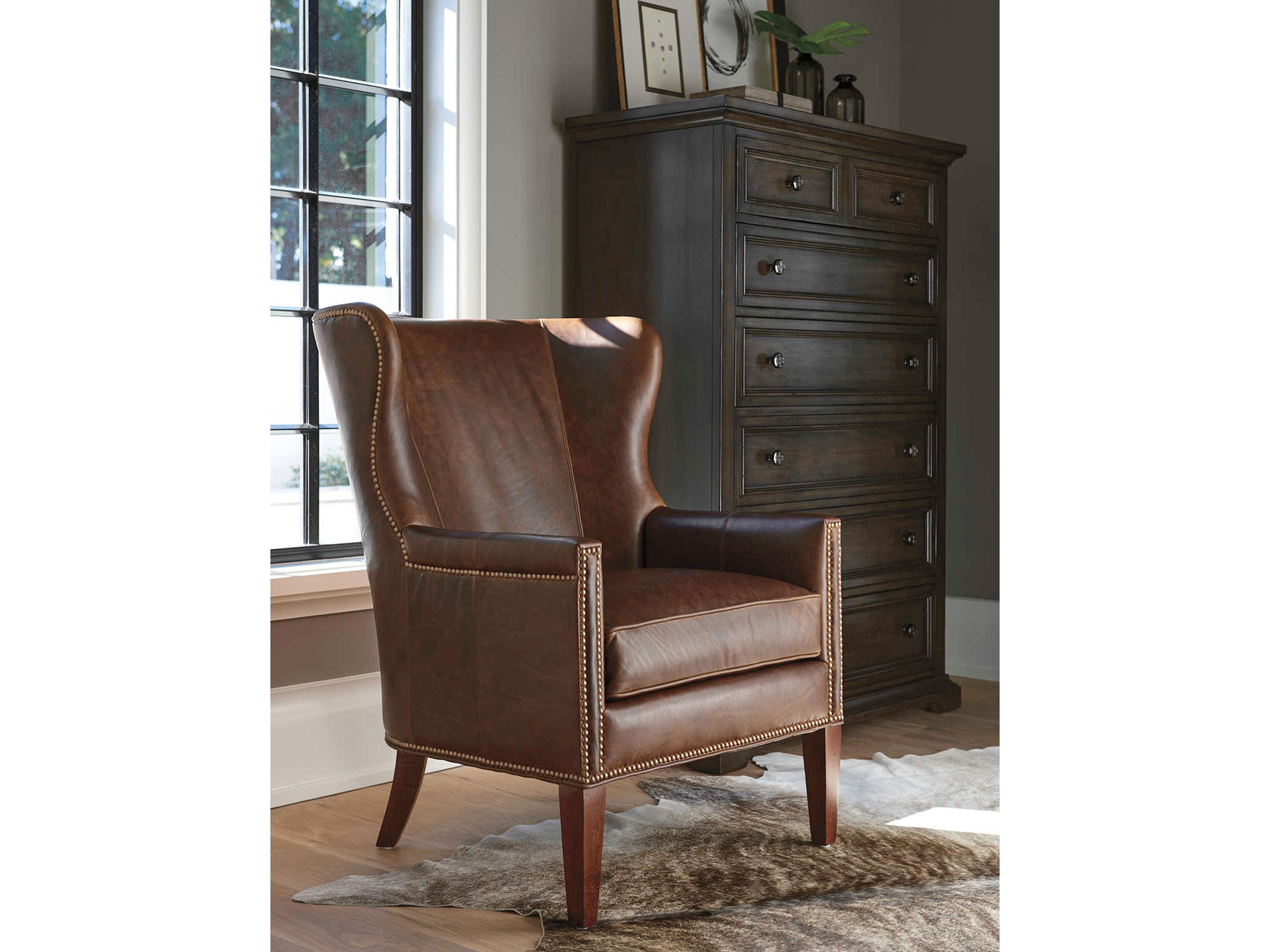 Barclay Butera Upholstery Avery Wing Brown Leather Accent Chair