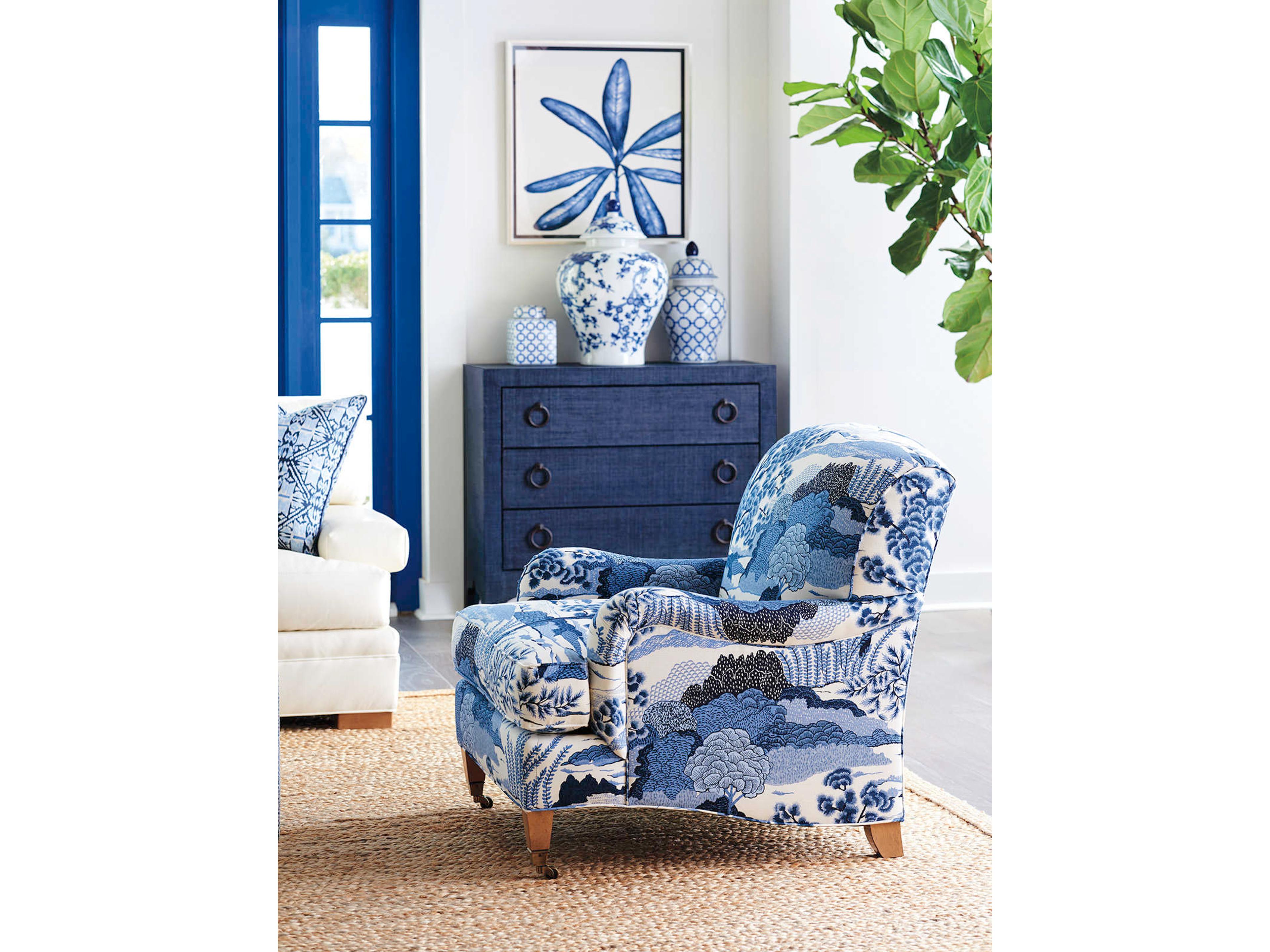 Barclay Butera Upholstery Sydney Rolling Blue Fabric Accent Chair