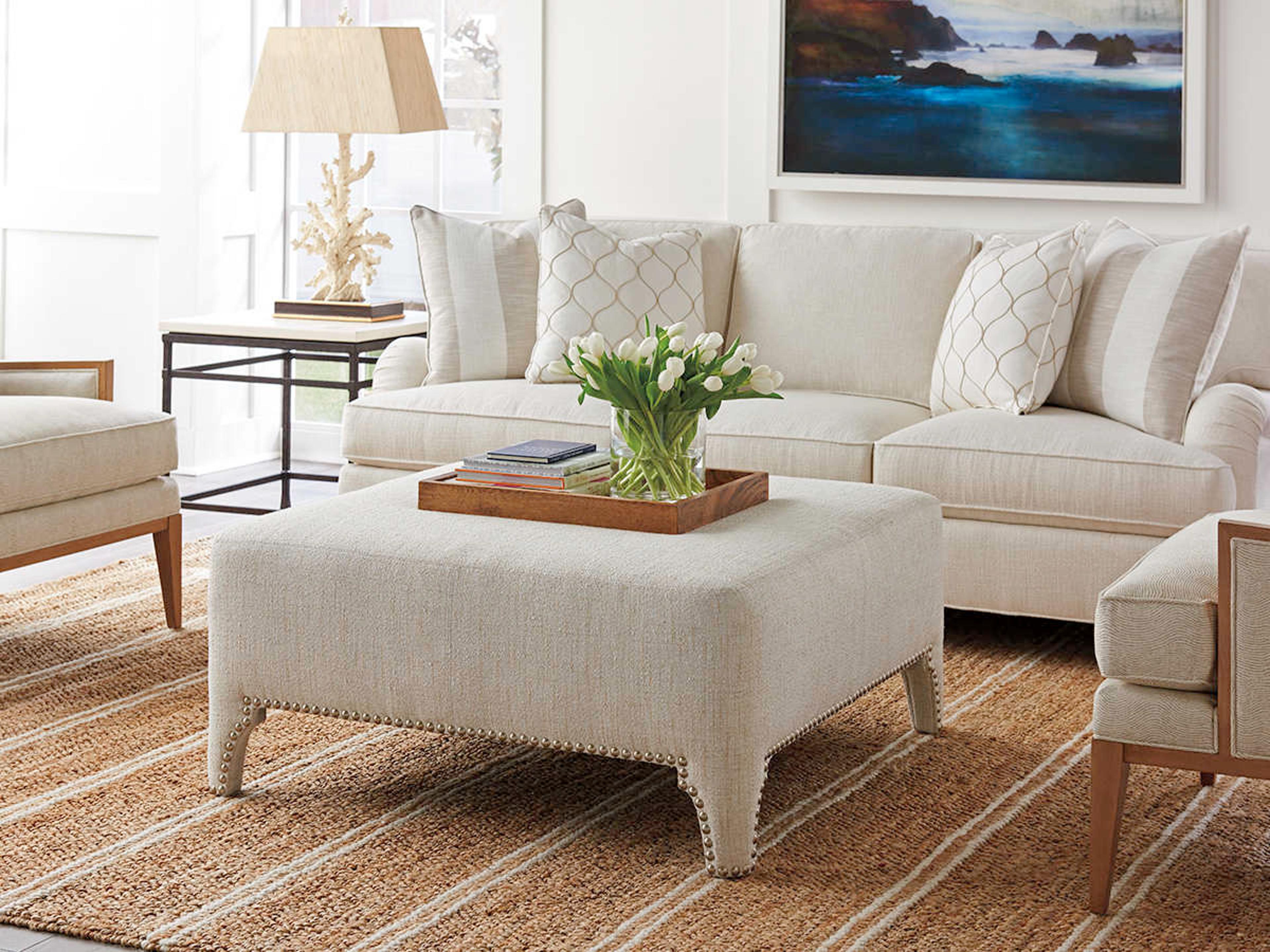 Barclay Butera Upholstery Sheffield Cocktail Beige Upholstered Ottoman