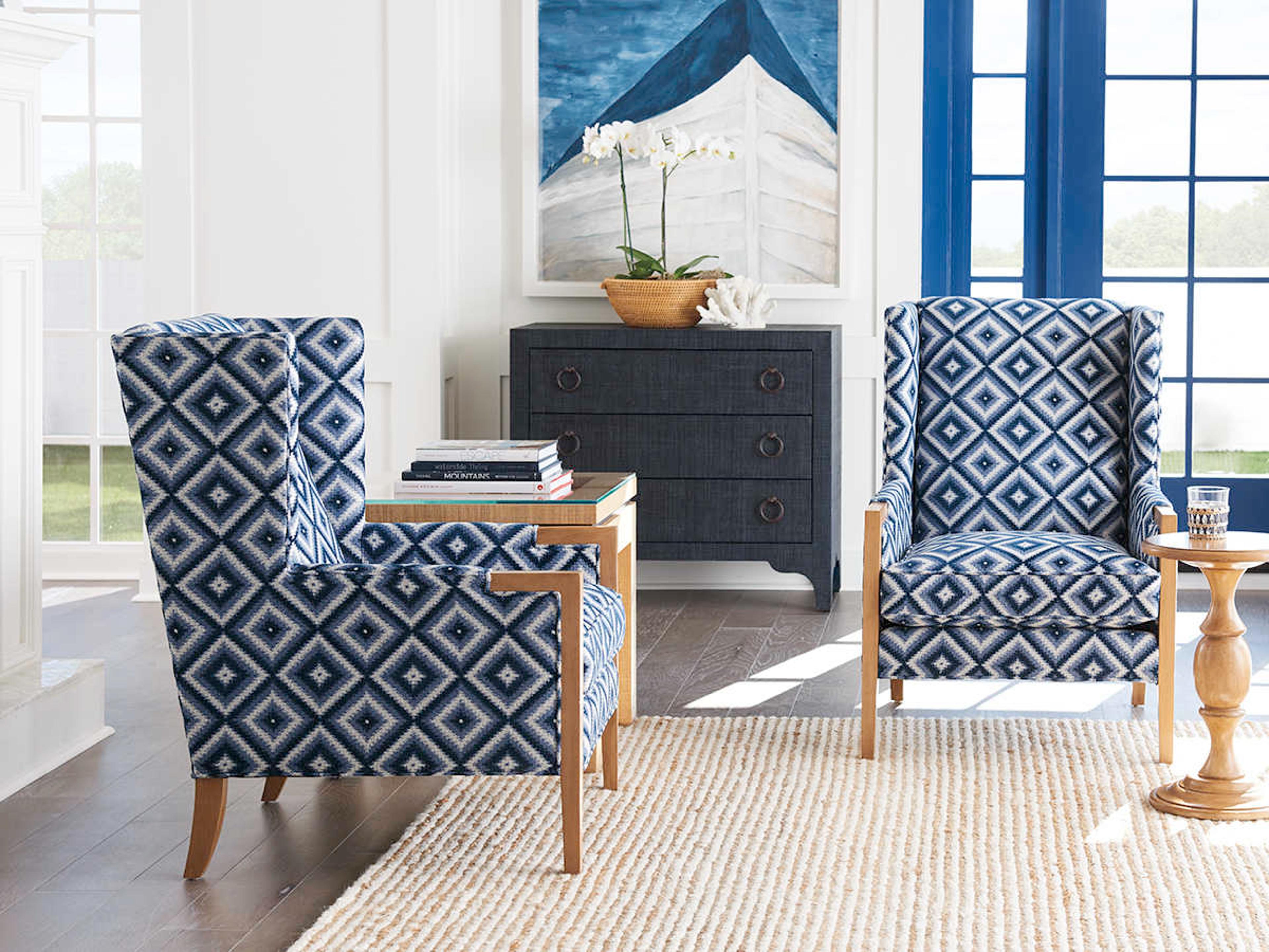 Barclay Butera Upholstery Stratton Wing Blue Fabric Accent Chair