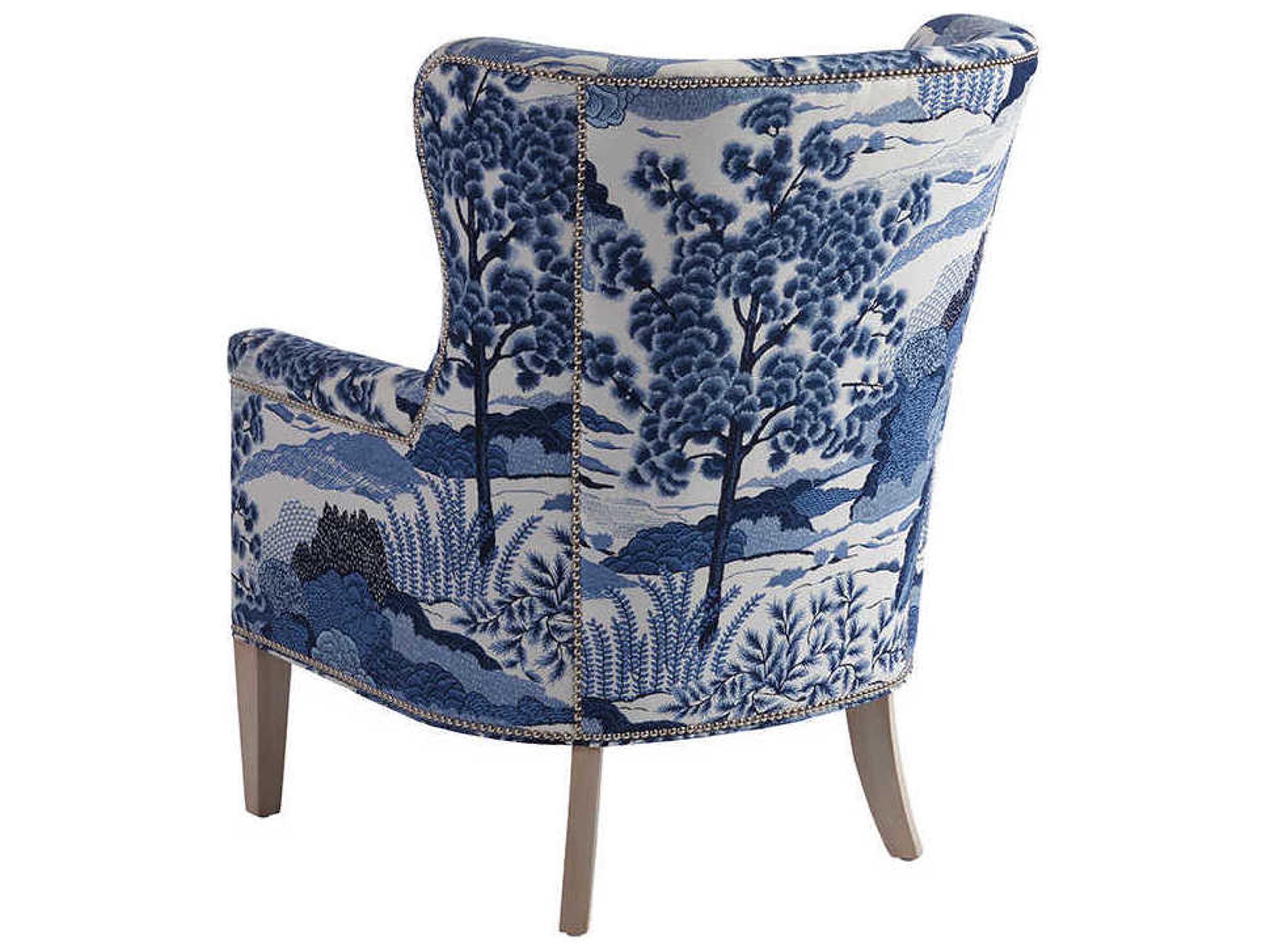 Barclay Butera Upholstery Avery Wing Blue Fabric Accent Chair