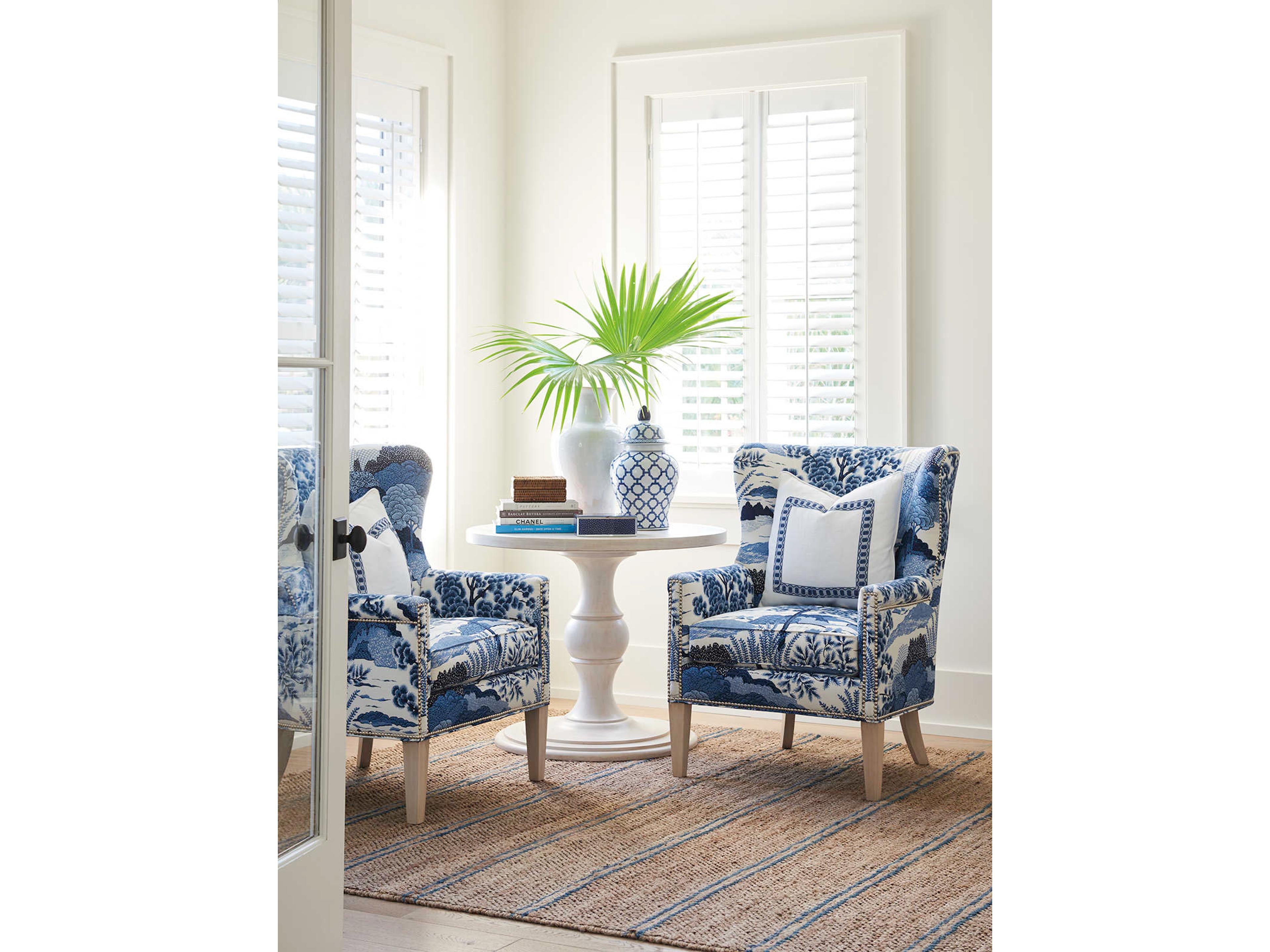 Barclay Butera Upholstery Avery Wing Blue Fabric Accent Chair