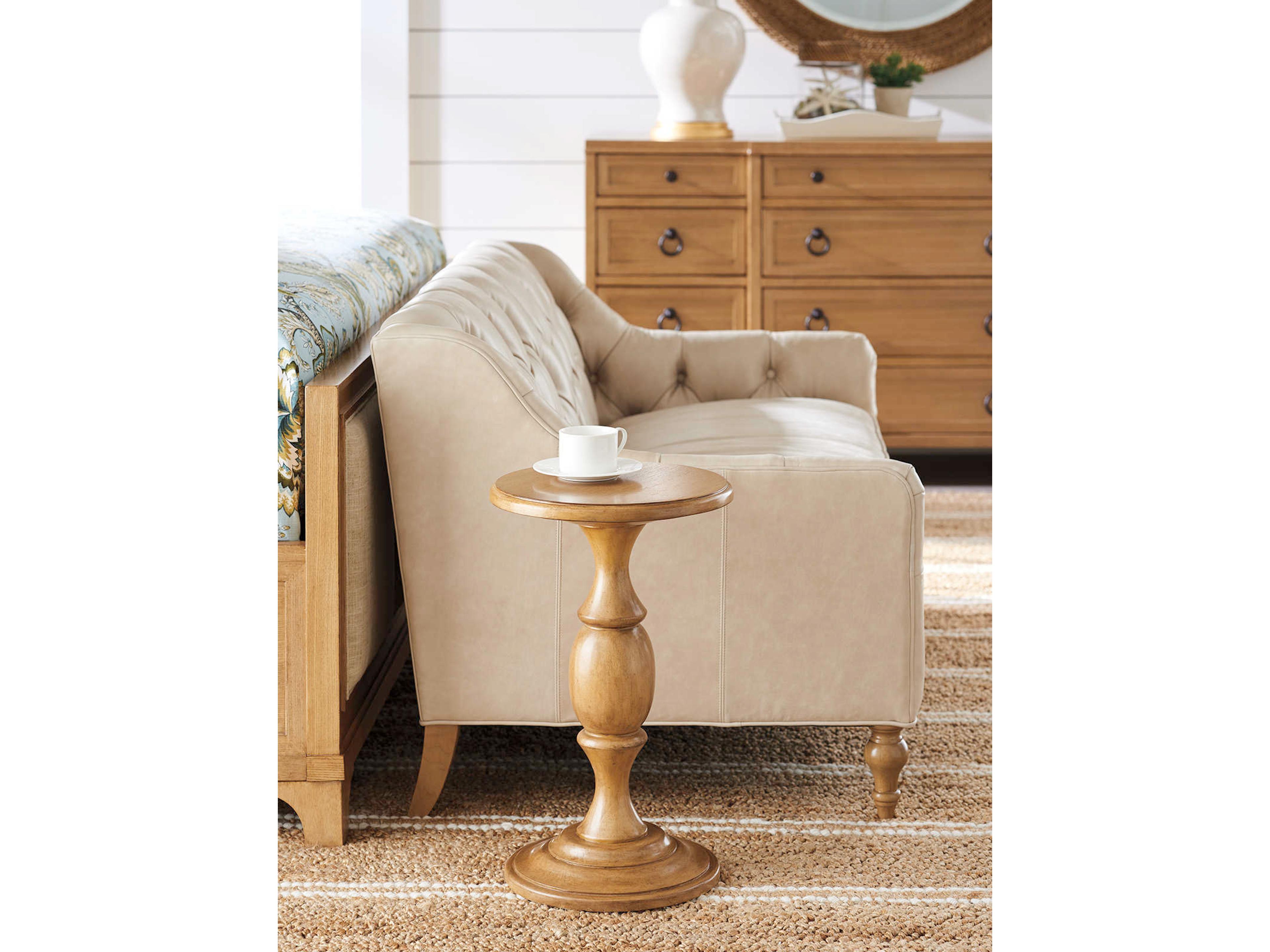 Barclay Butera Newport Yacht Club Round Wood Sandstone End Table
