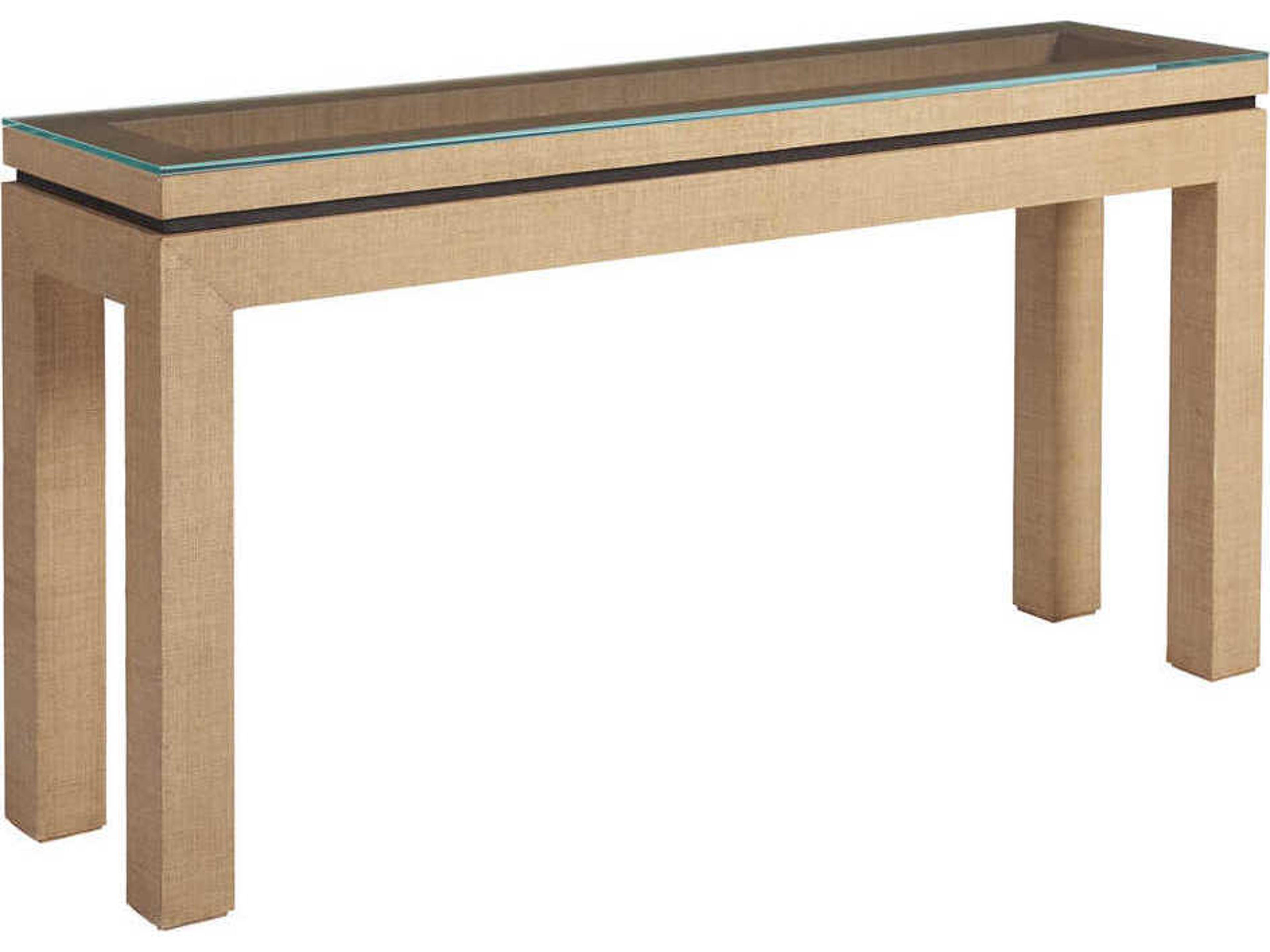 Newport Harbor Raffia Rectangular Glass Sandstone Console Table