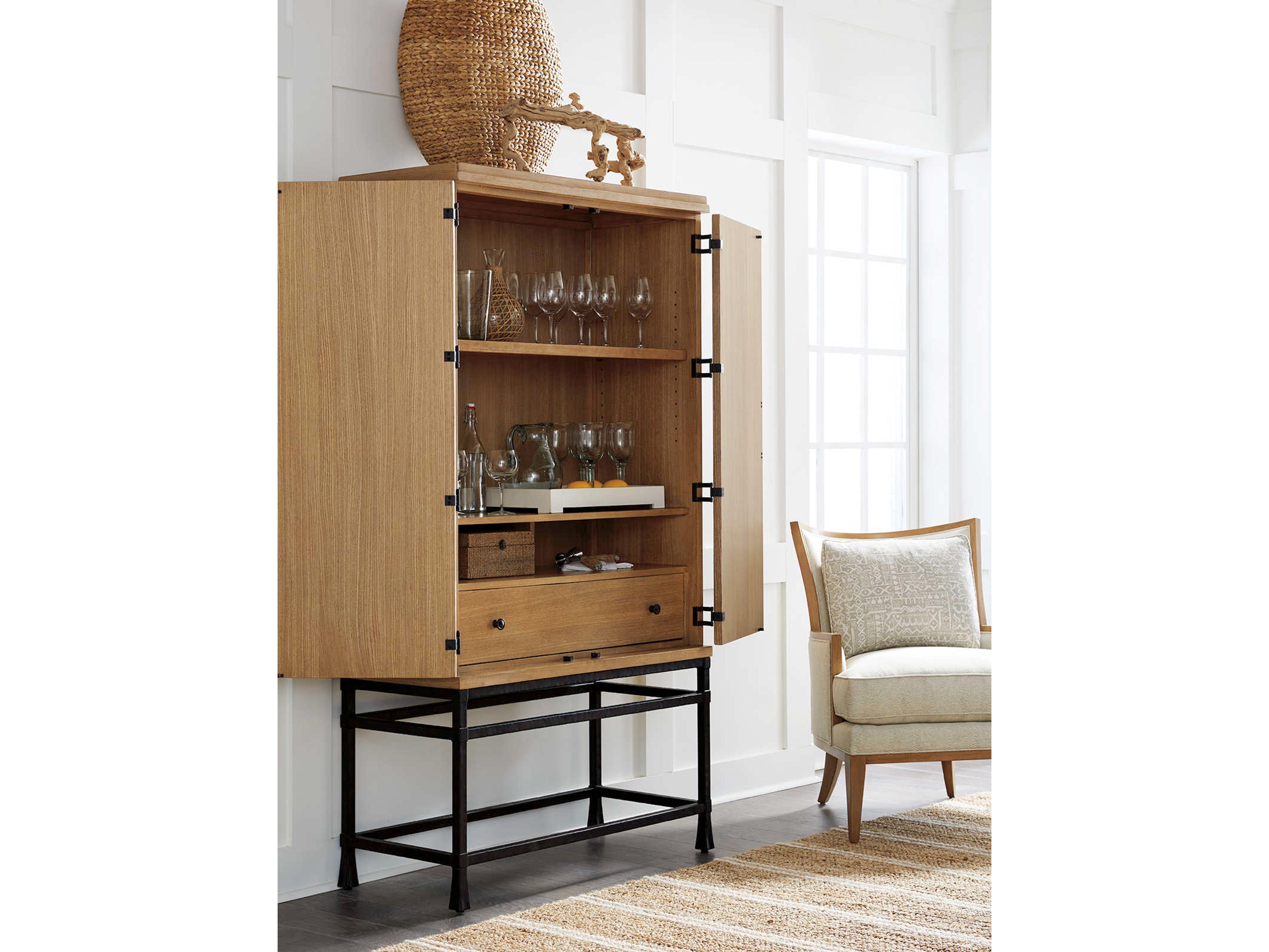 Barclay Butera Newport Jade Brown Sandstone Bar Cabinet