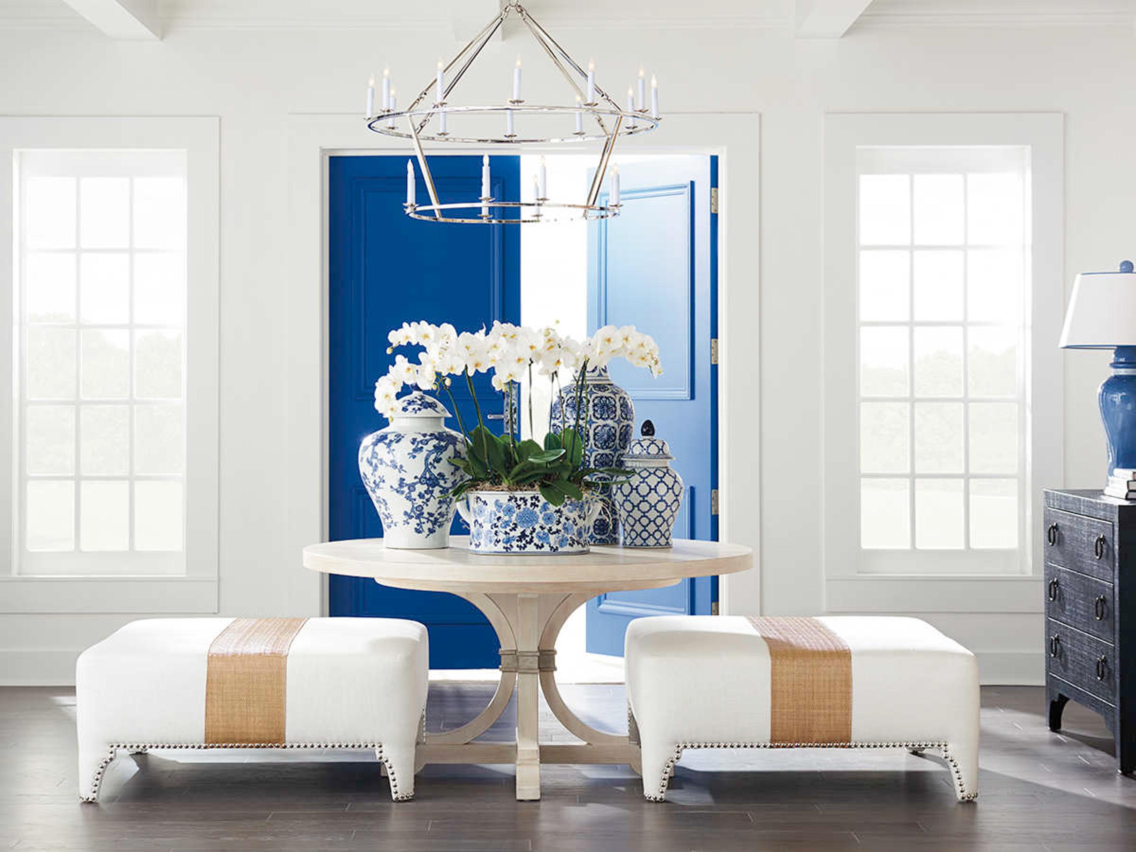 Barclay Butera Newport Magnolia Round Wood Sailcloth Dining Table