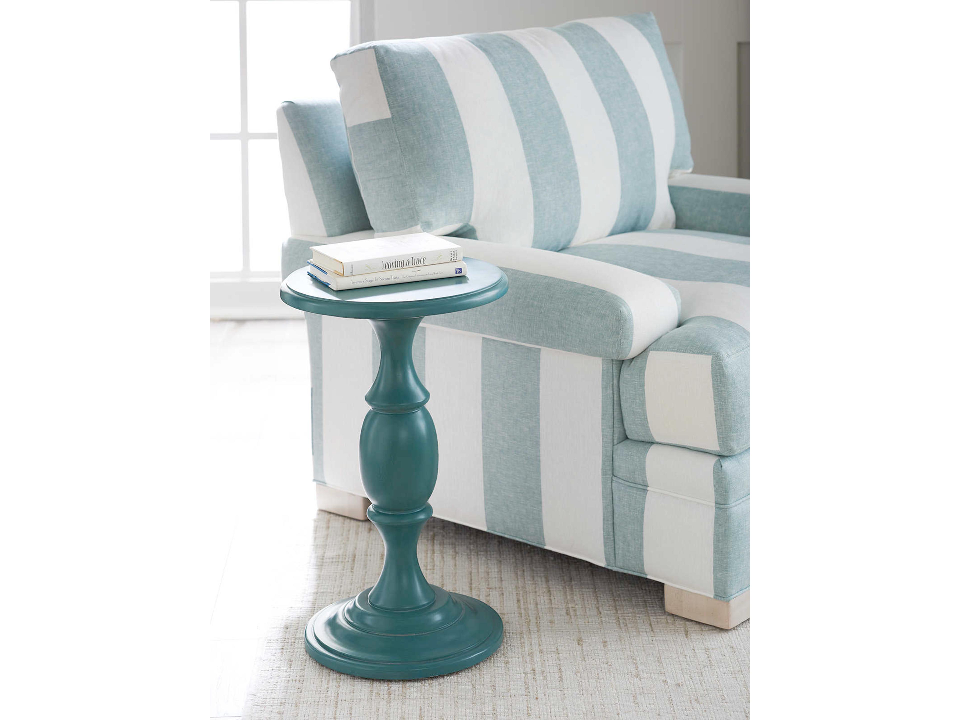 Barclay Butera Newport Yacht Club Round Wood Sea Glass End Table