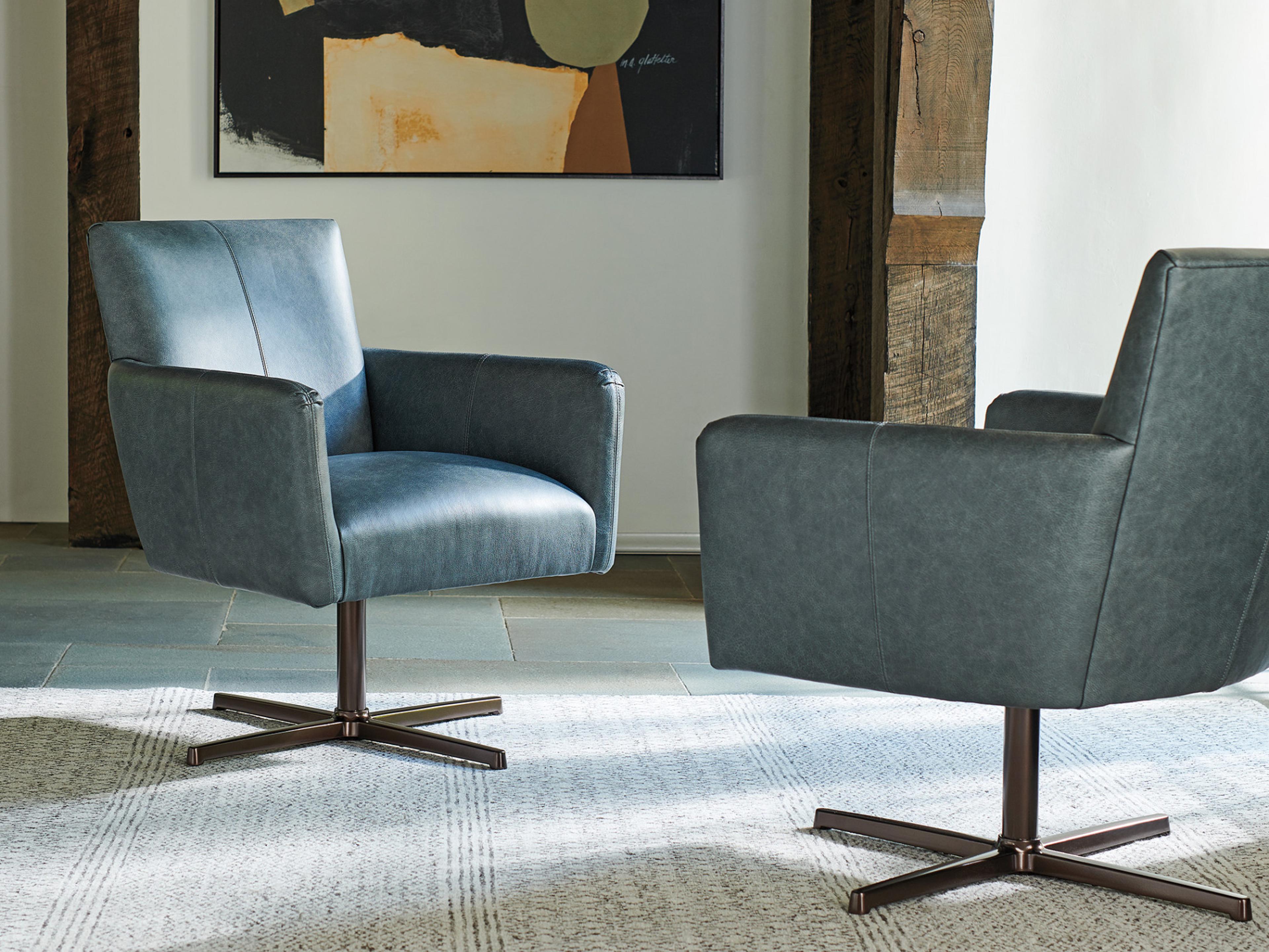 Barclay Butera Upholstery Brooks Swivel Leather Accent Chair