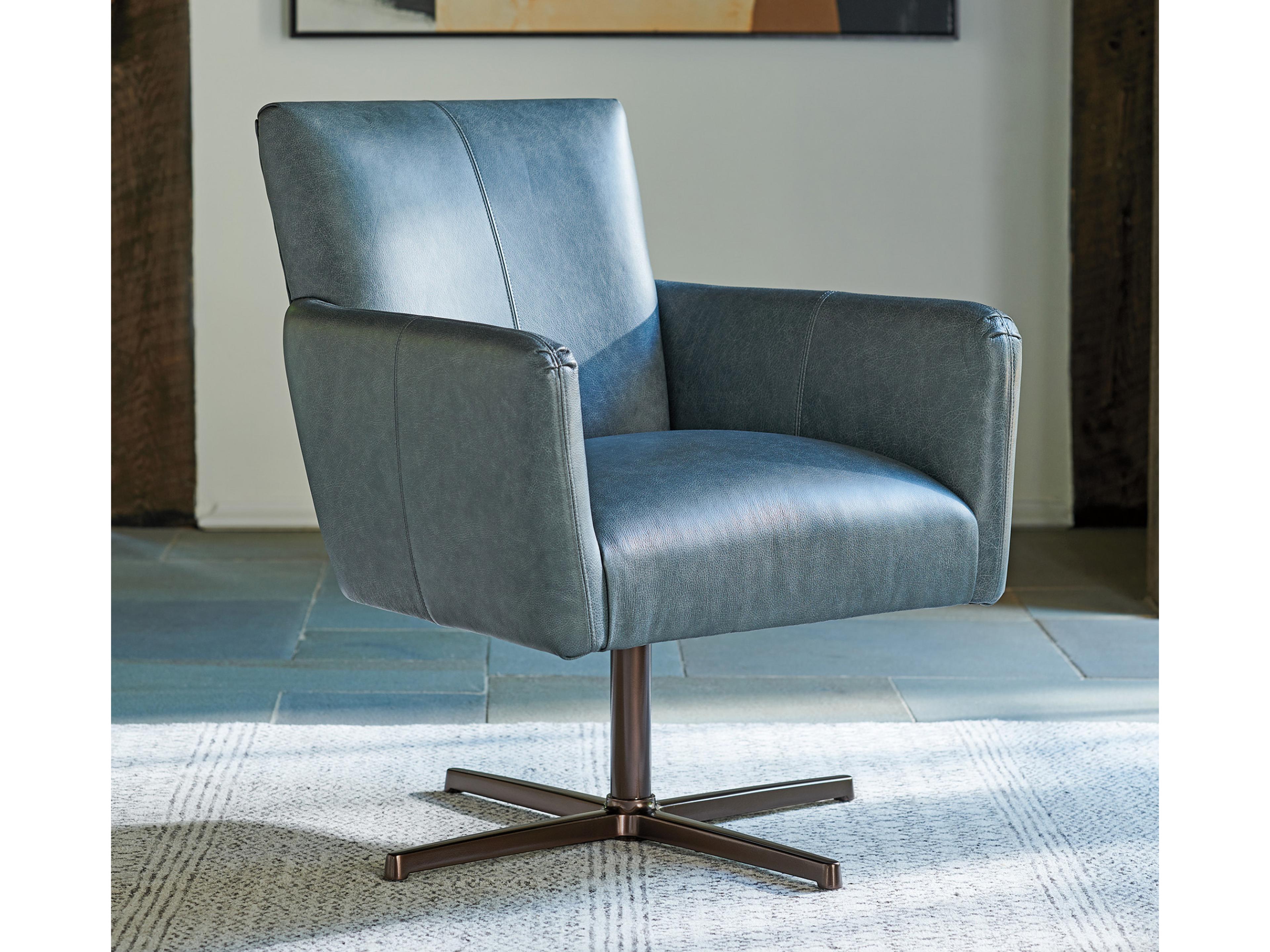 Barclay Butera Upholstery Brooks Swivel Leather Accent Chair