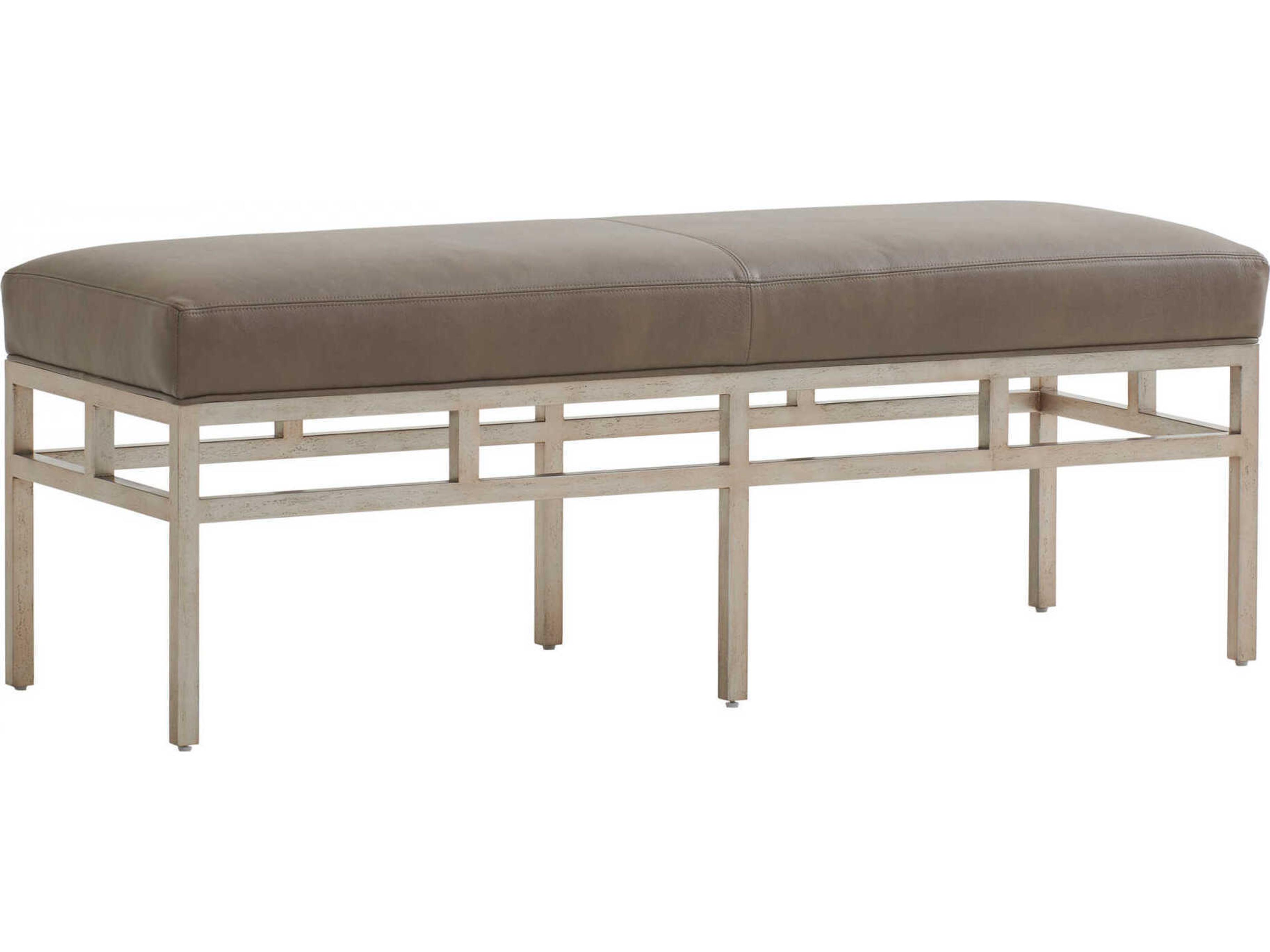 Upholstery Lucca Metal Gray Leather Accent Bench