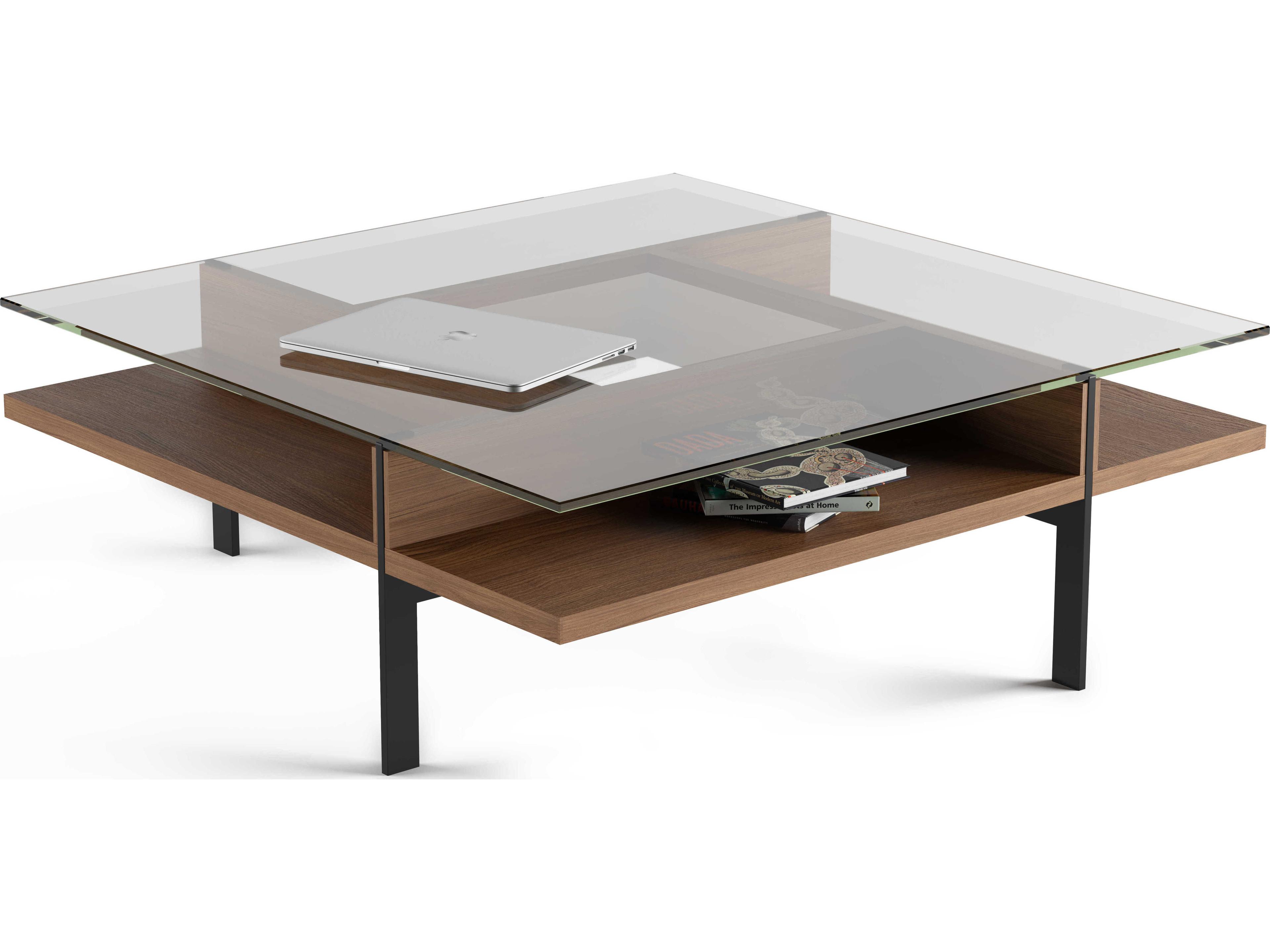 BDI Terrace Square Glass Natural Walnut Coffee Table