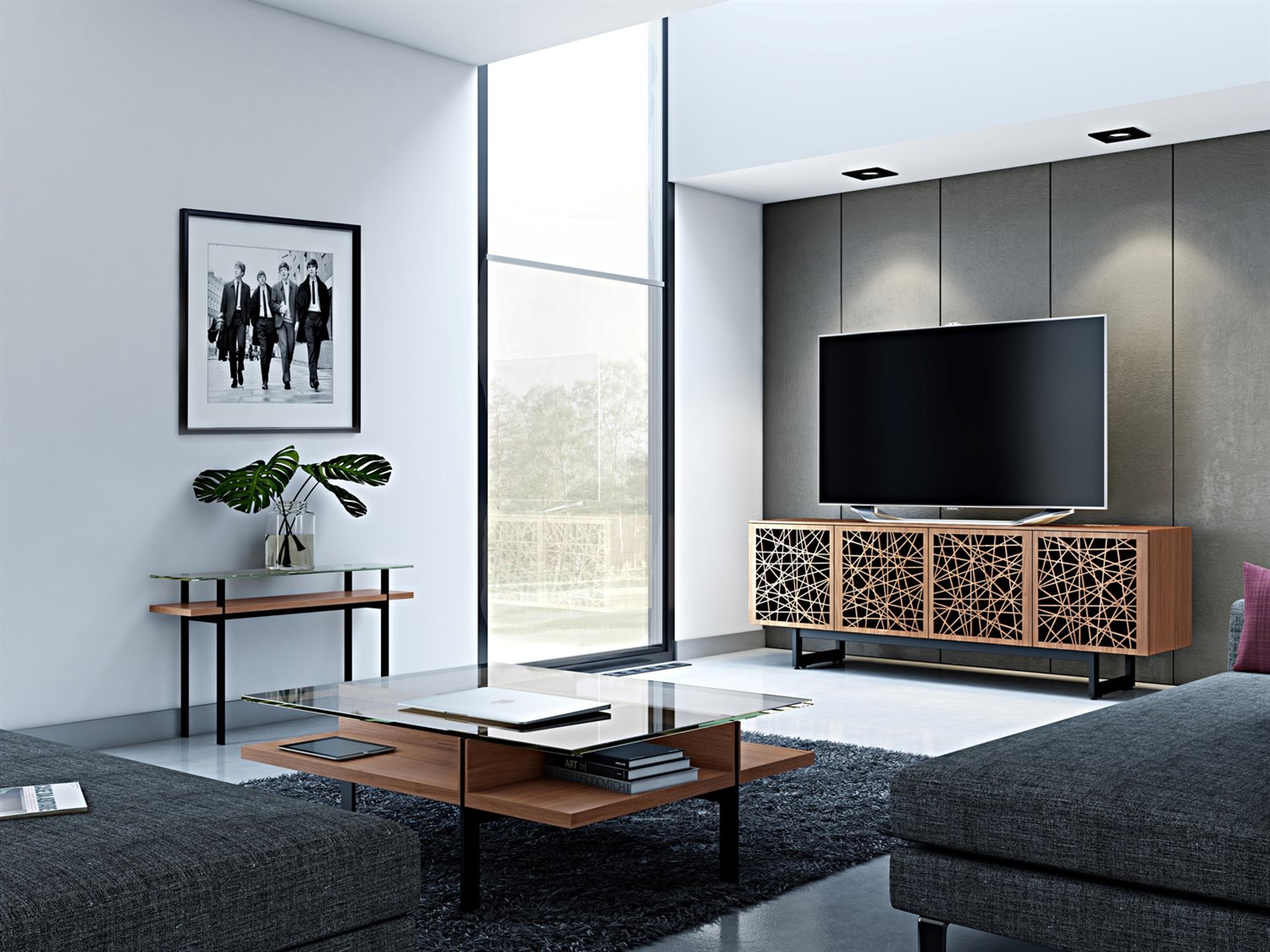 BDI Terrace Rectangular Glass Natural Walnut Coffee Table