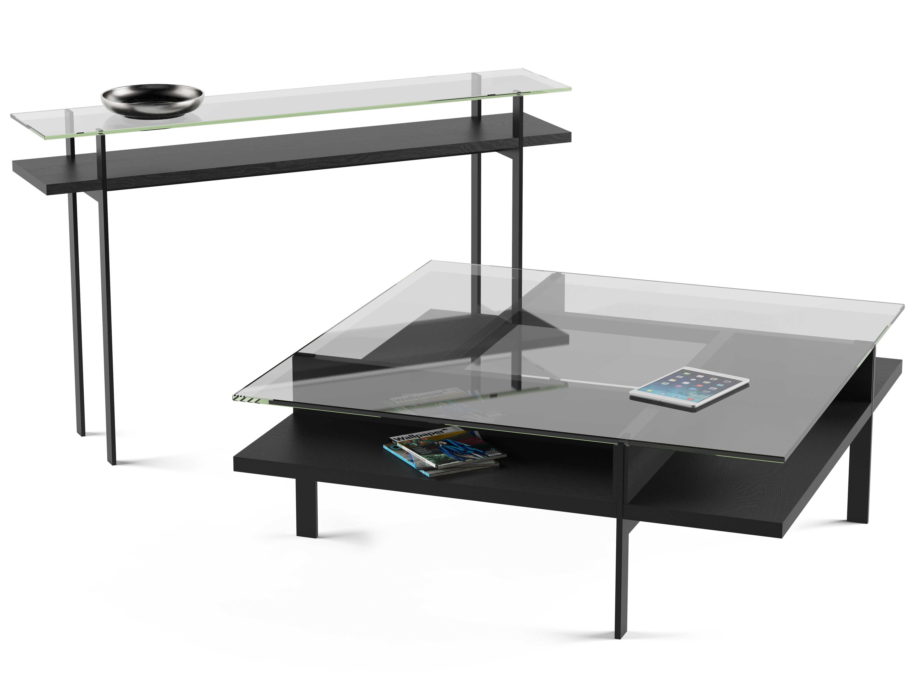 BDI Terrace Rectangular Glass Charcoal Console Table