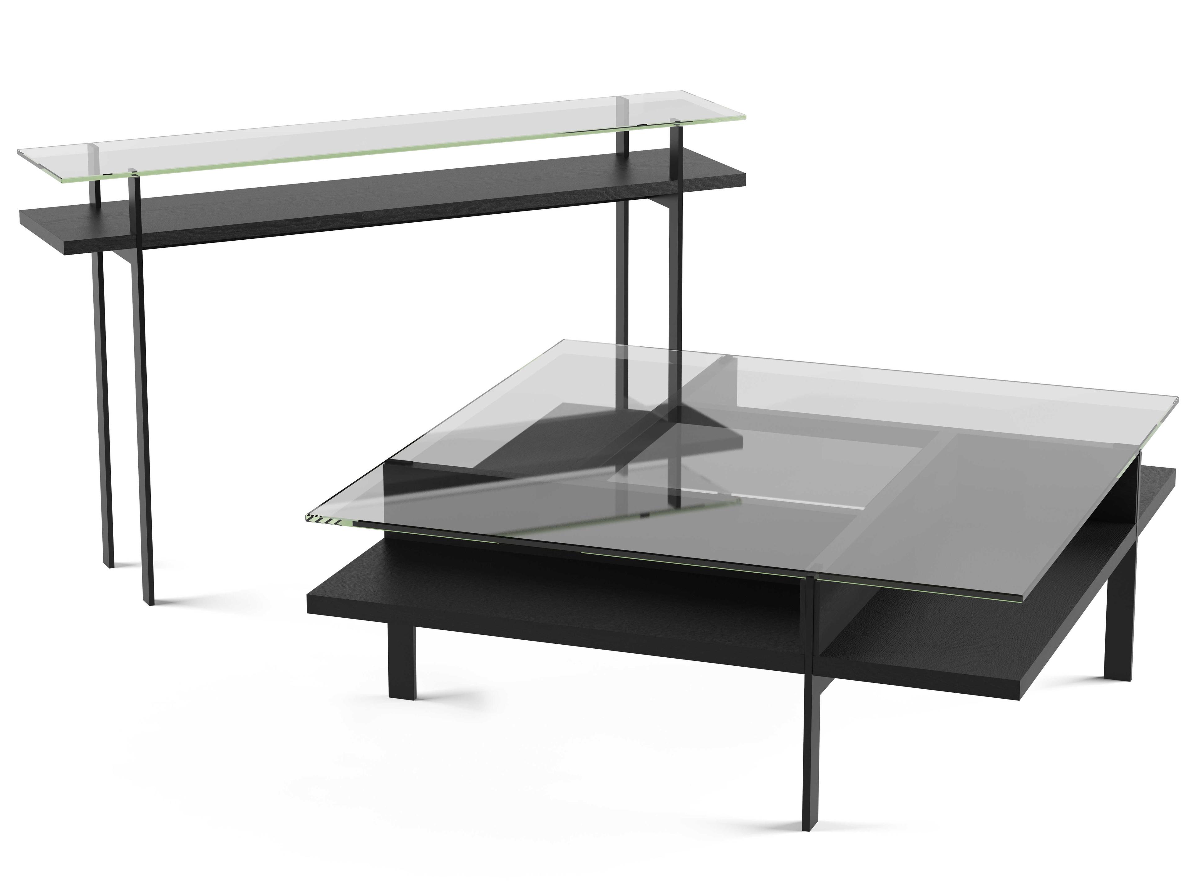 BDI Terrace Rectangular Glass Charcoal Console Table