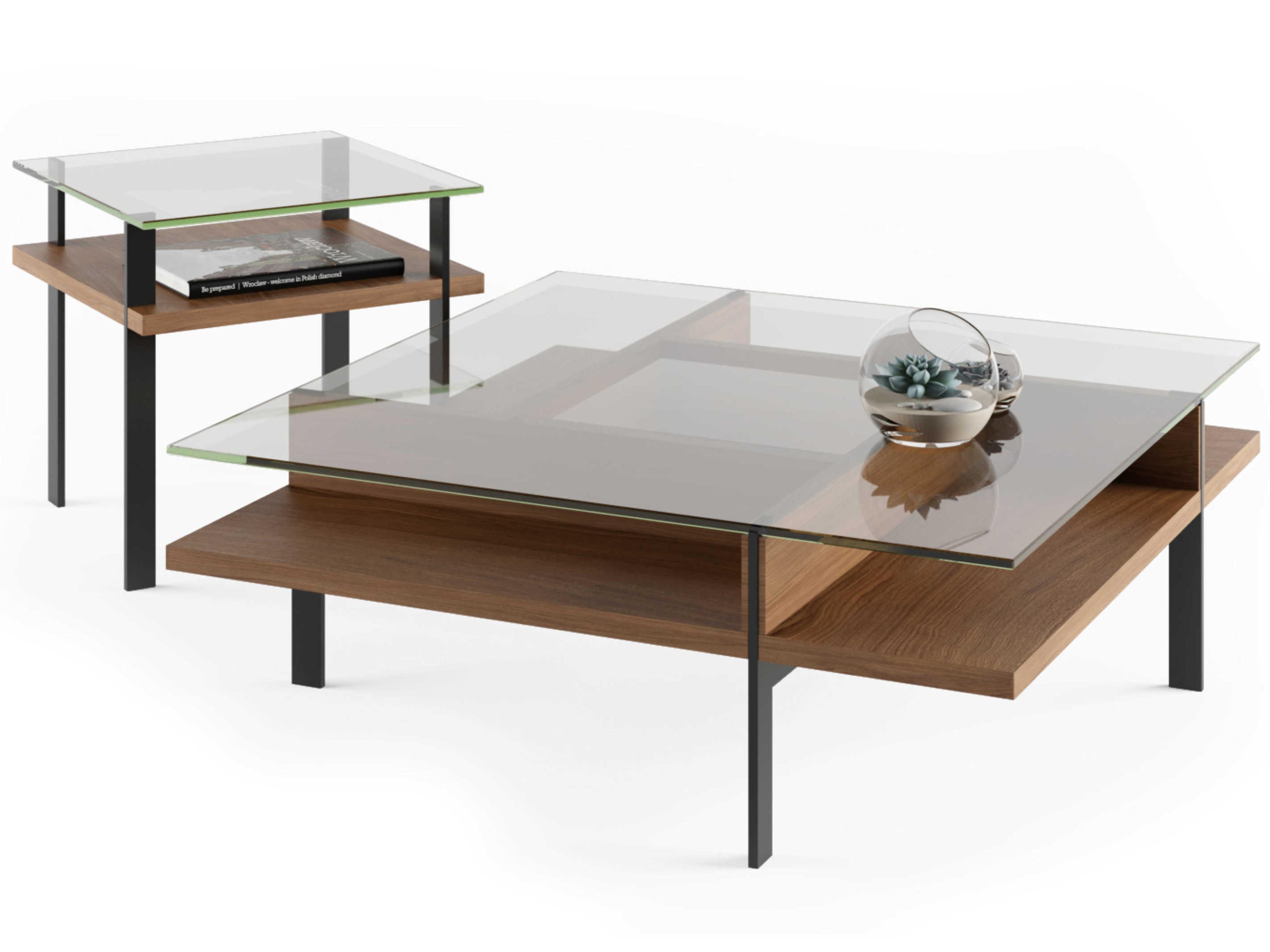 BDI Terrace Square Glass Natural Walnut End Table