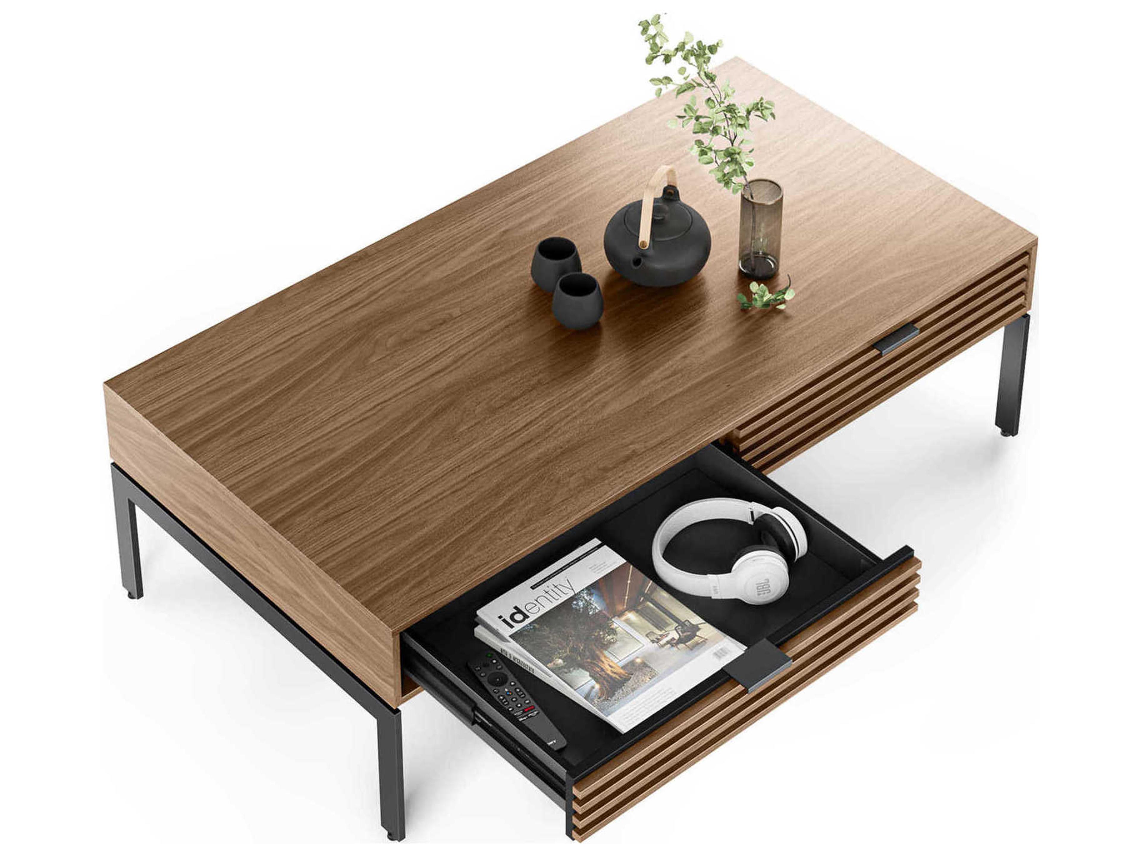 BDI Cora Rectangular Wood Natural Walnut Black Coffee Table