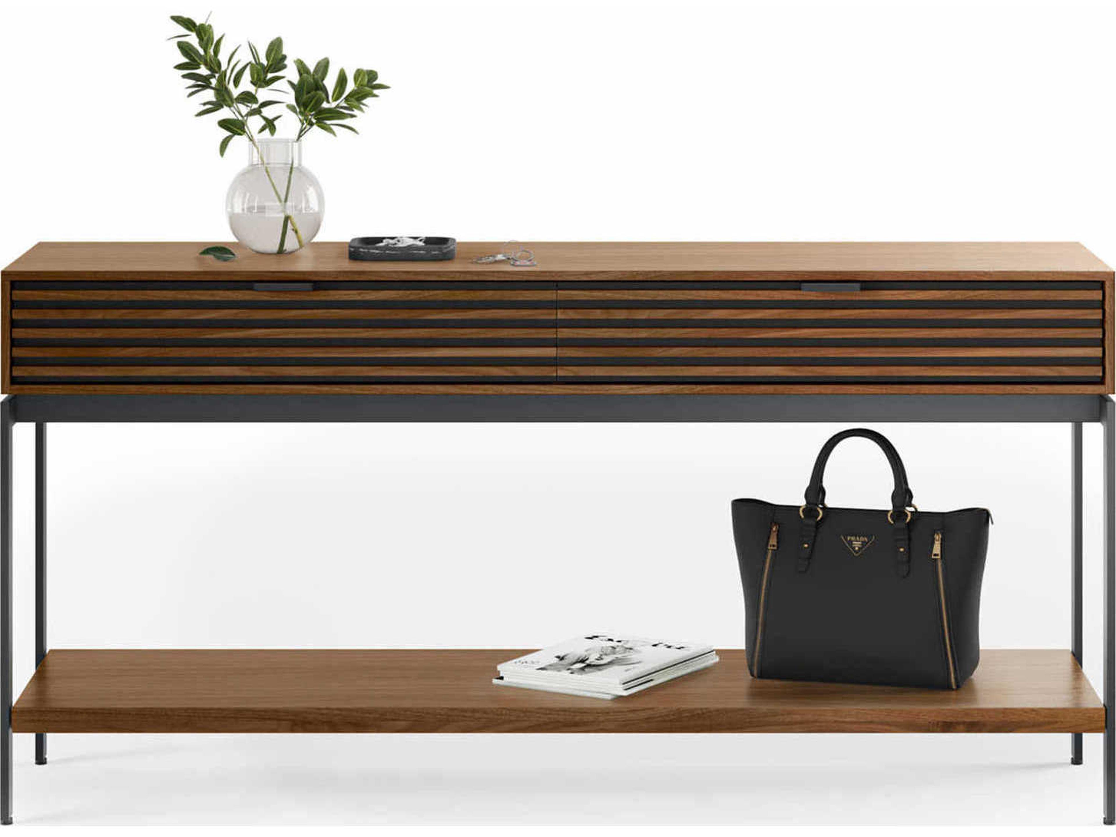 BDI Cora Rectangular Wood Natural Walnut Black Console Table