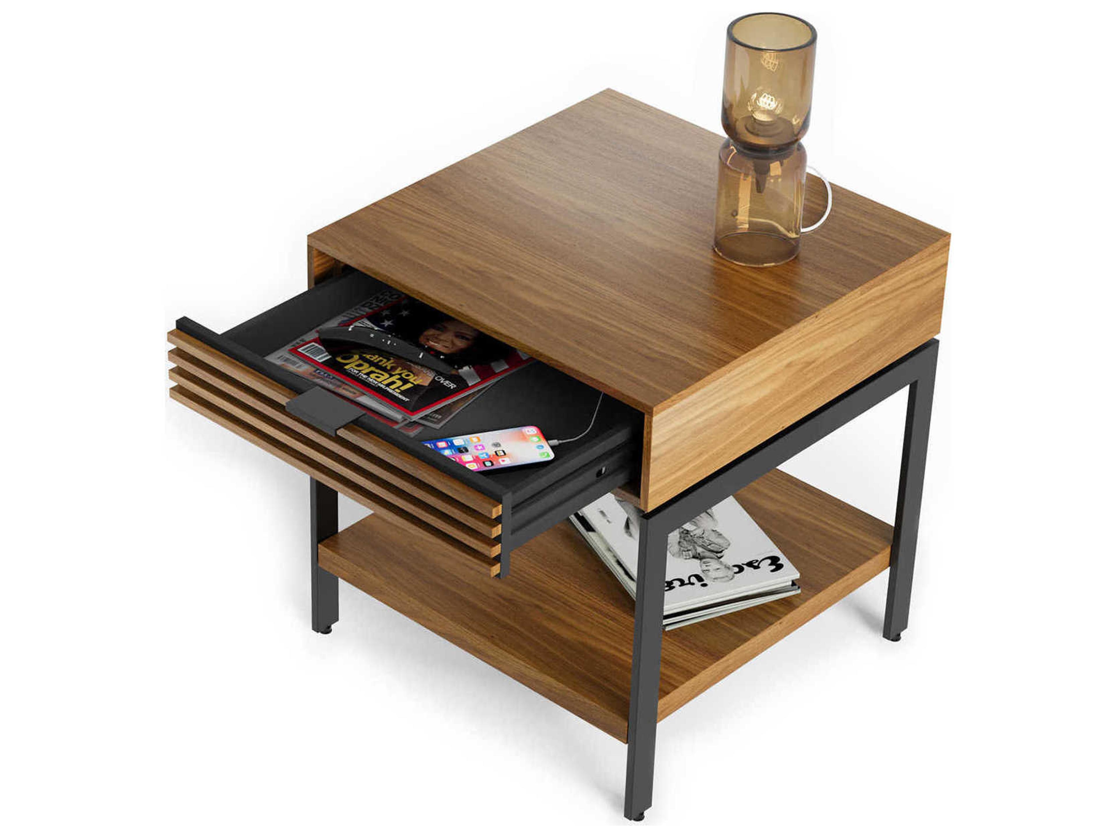 BDI Cora Square Wood Natural Walnut Black End Table