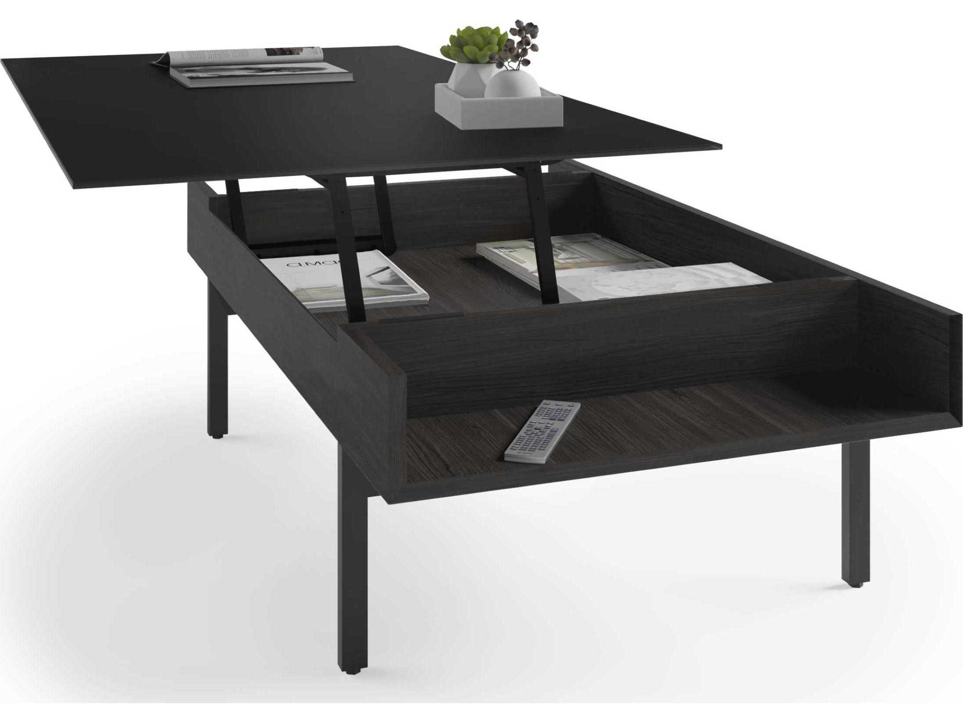 BDI Reveal Rectangular Glass Charcoal Stained Ash Coffee Table