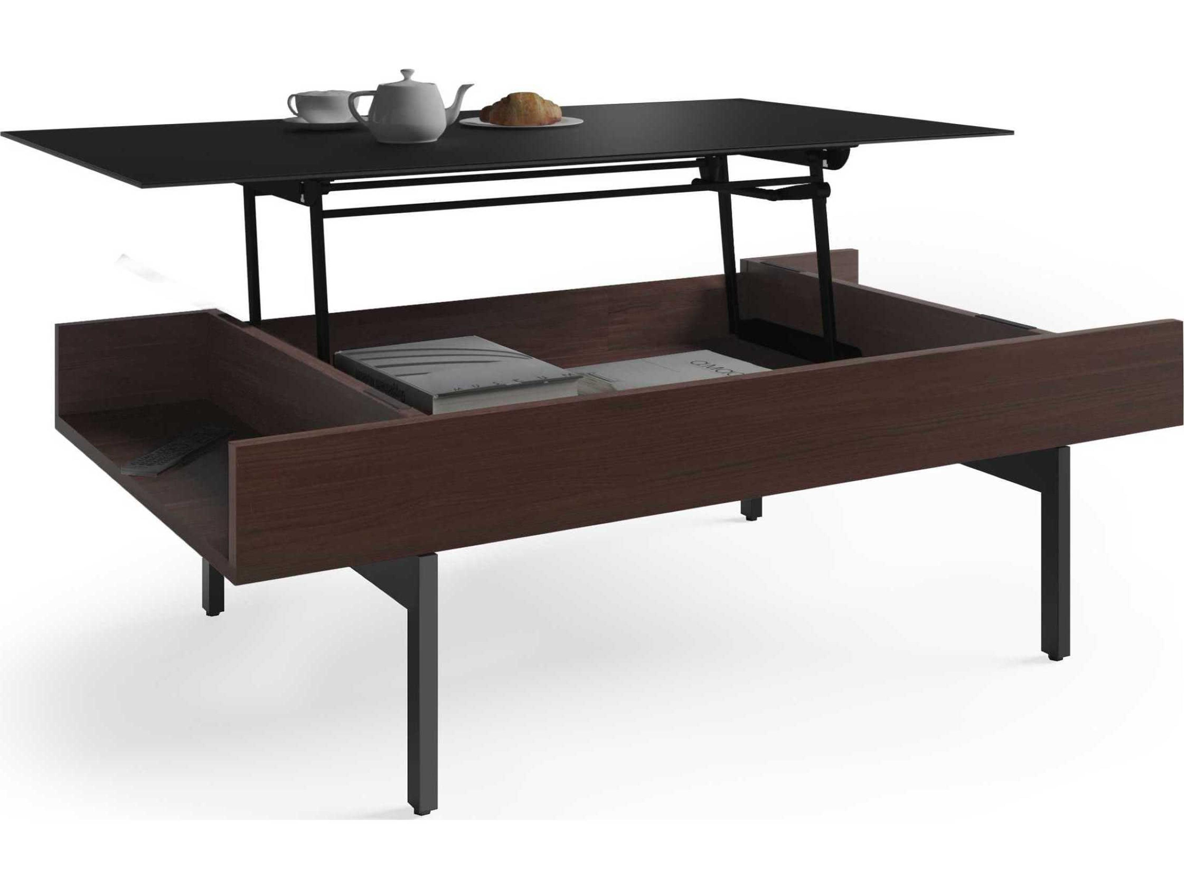 BDI Reveal Rectangular Glass Chocolate Stained Walnut Coffee Table