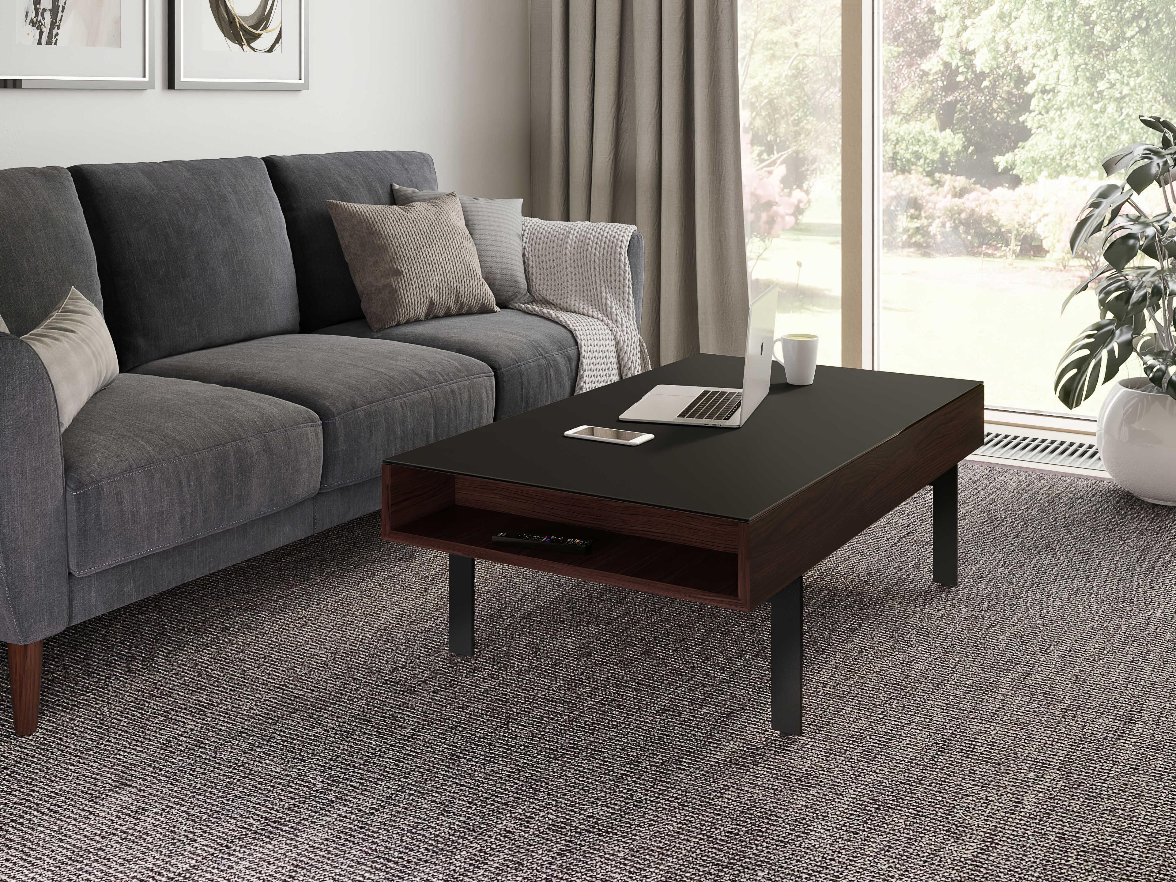 BDI Reveal Rectangular Glass Chocolate Stained Walnut Coffee Table