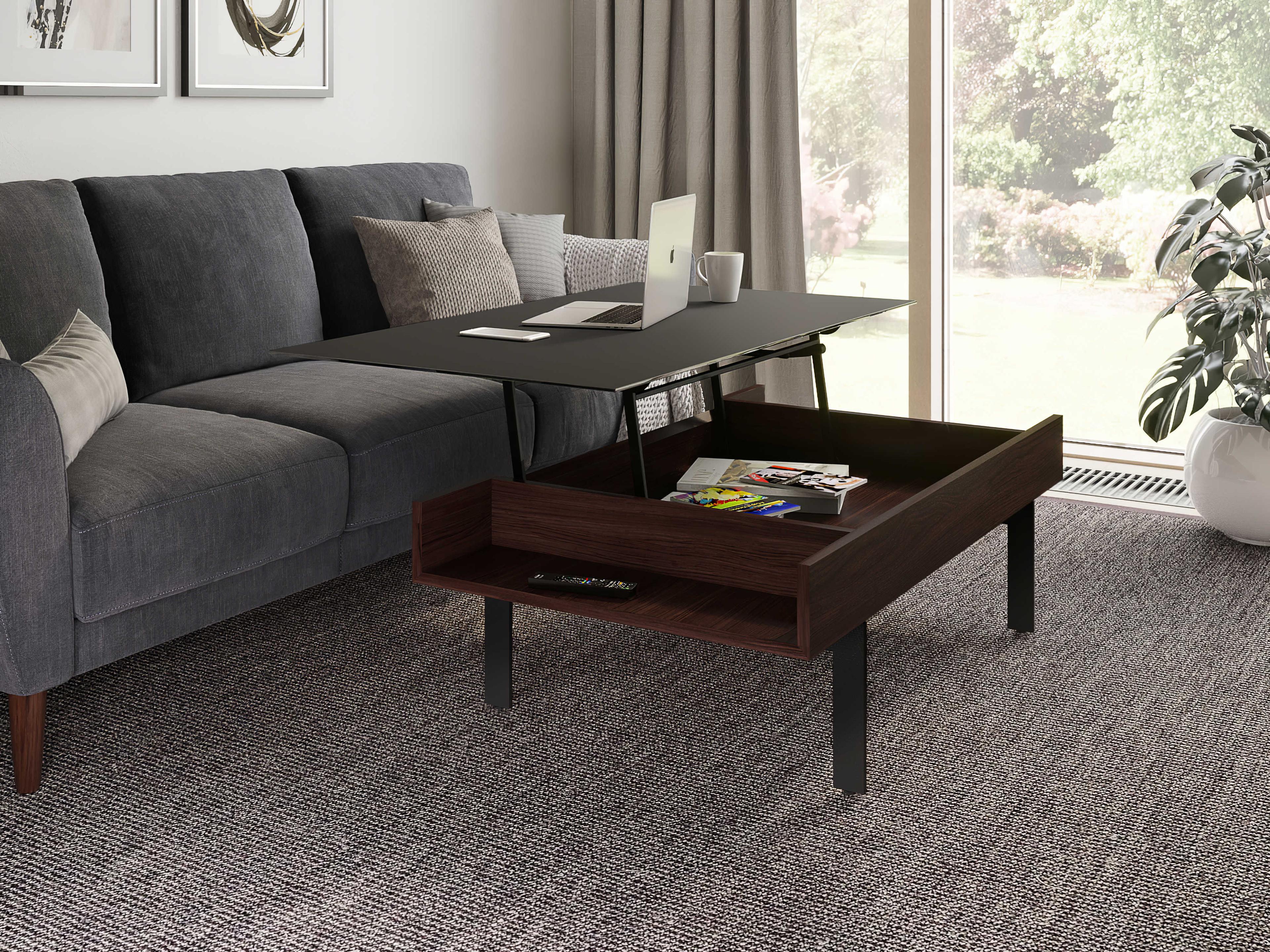 BDI Reveal Rectangular Glass Chocolate Stained Walnut Coffee Table