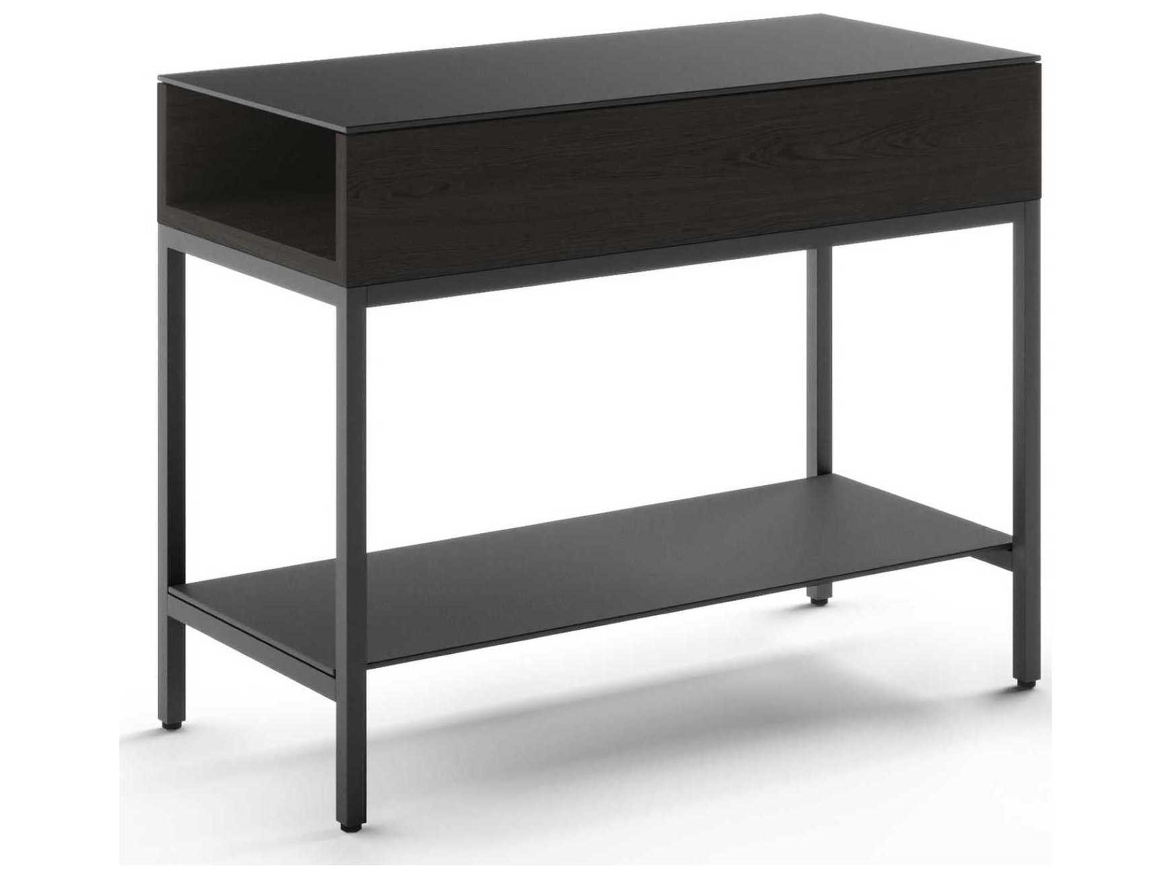 Reveal Charcoal Stained Ash Rectangular Glass End Table