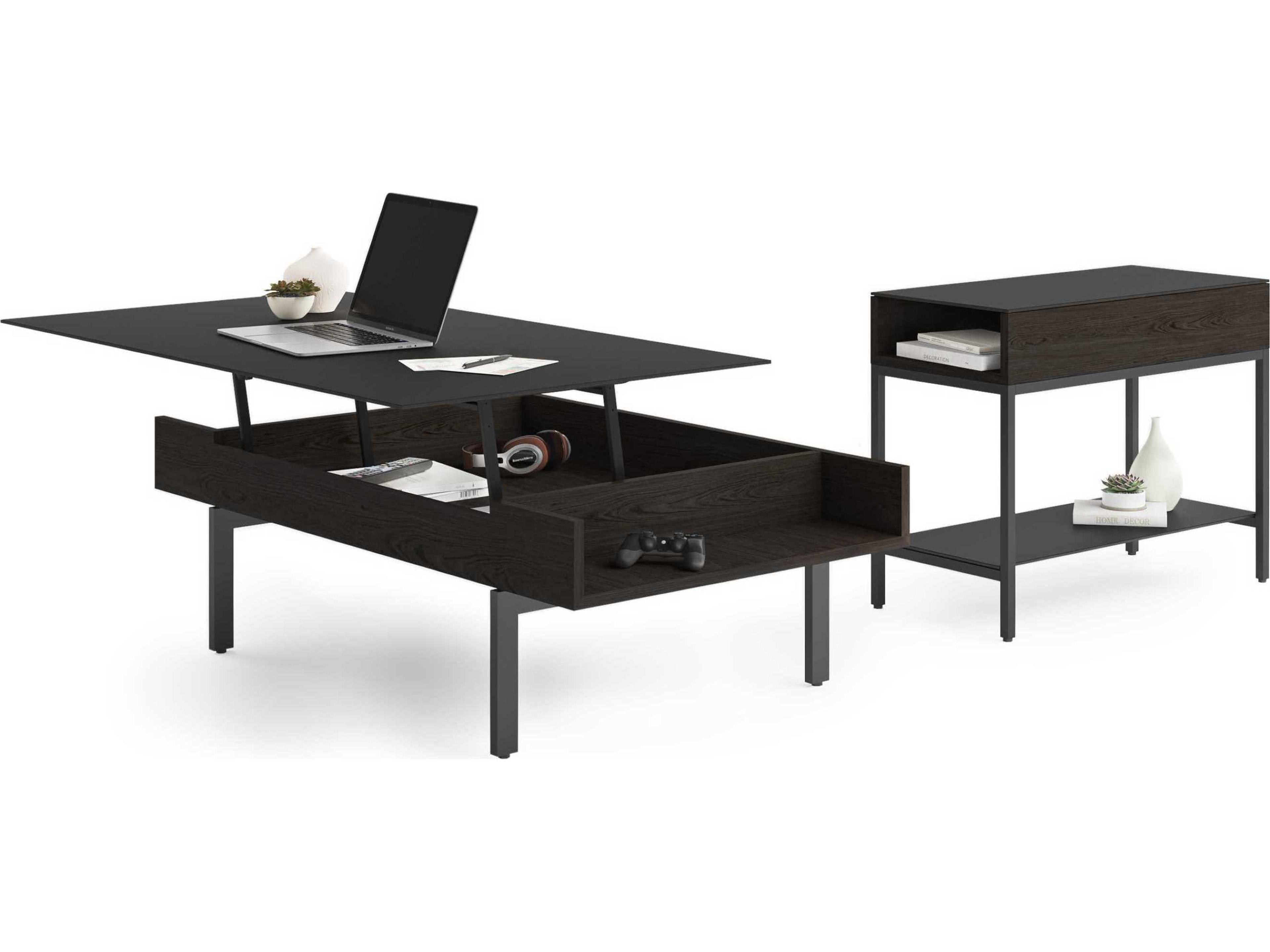 BDI Reveal Rectangular Glass Charcoal Stained Ash End Table