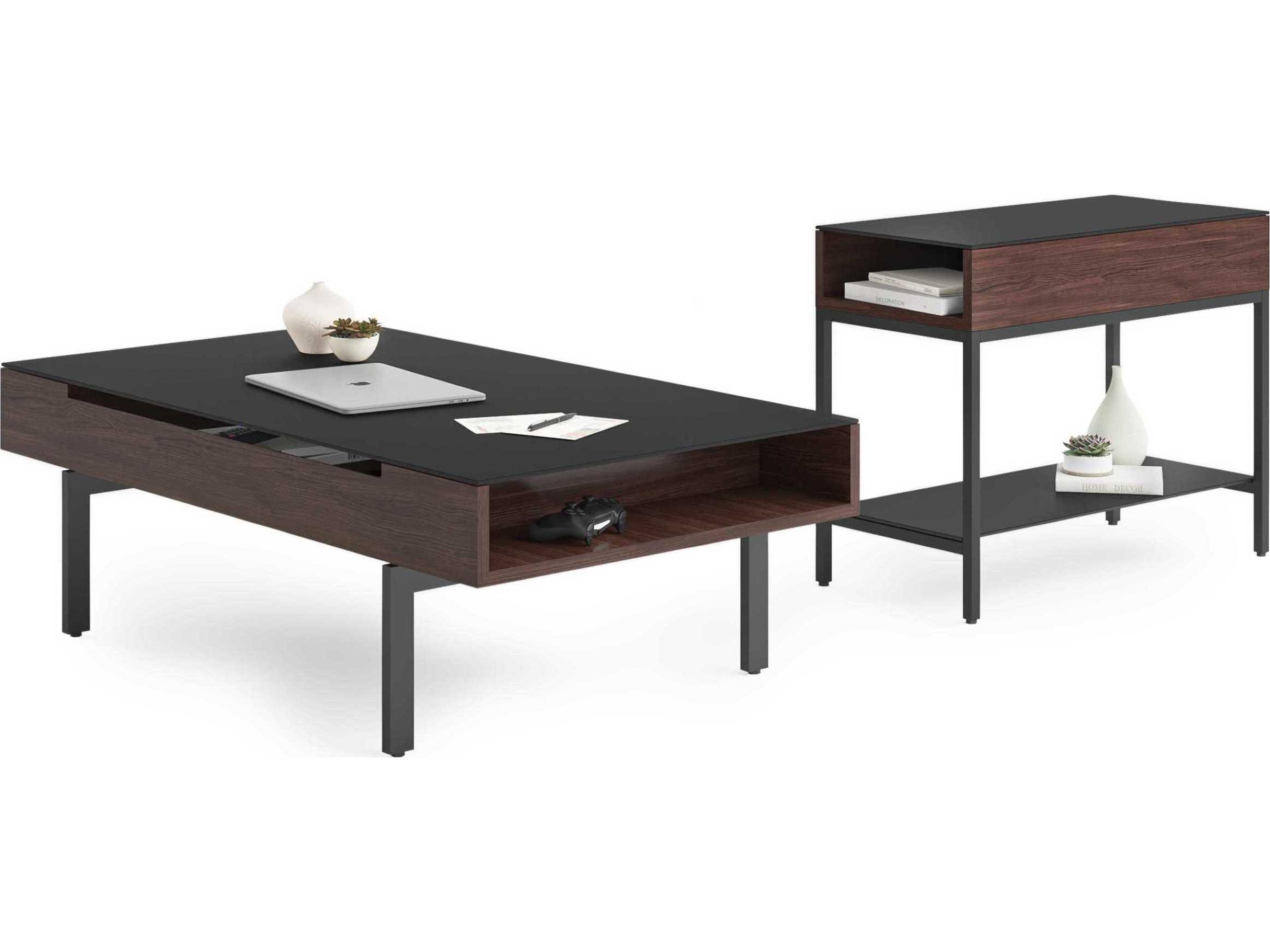 BDI Reveal Rectangular Glass Chocolate Stained Walnut End Table