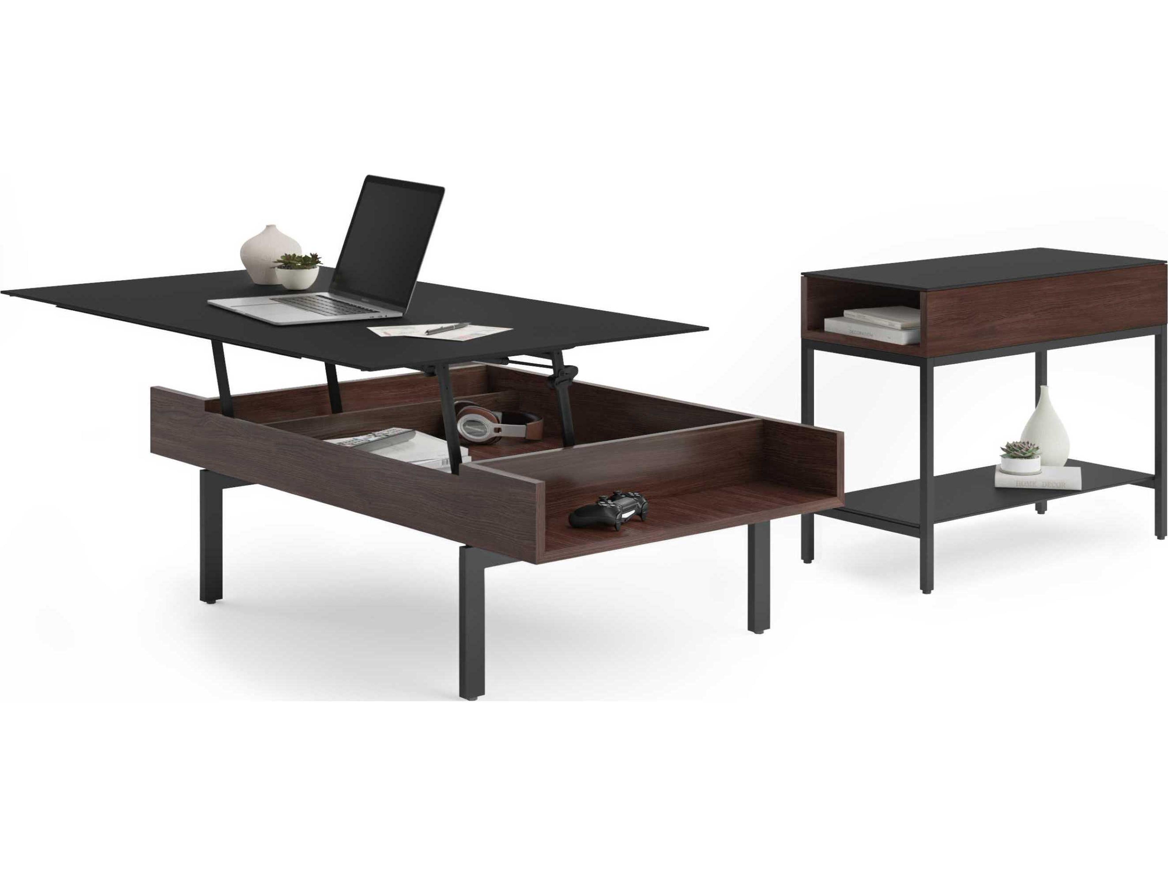 BDI Reveal Rectangular Glass Chocolate Stained Walnut End Table