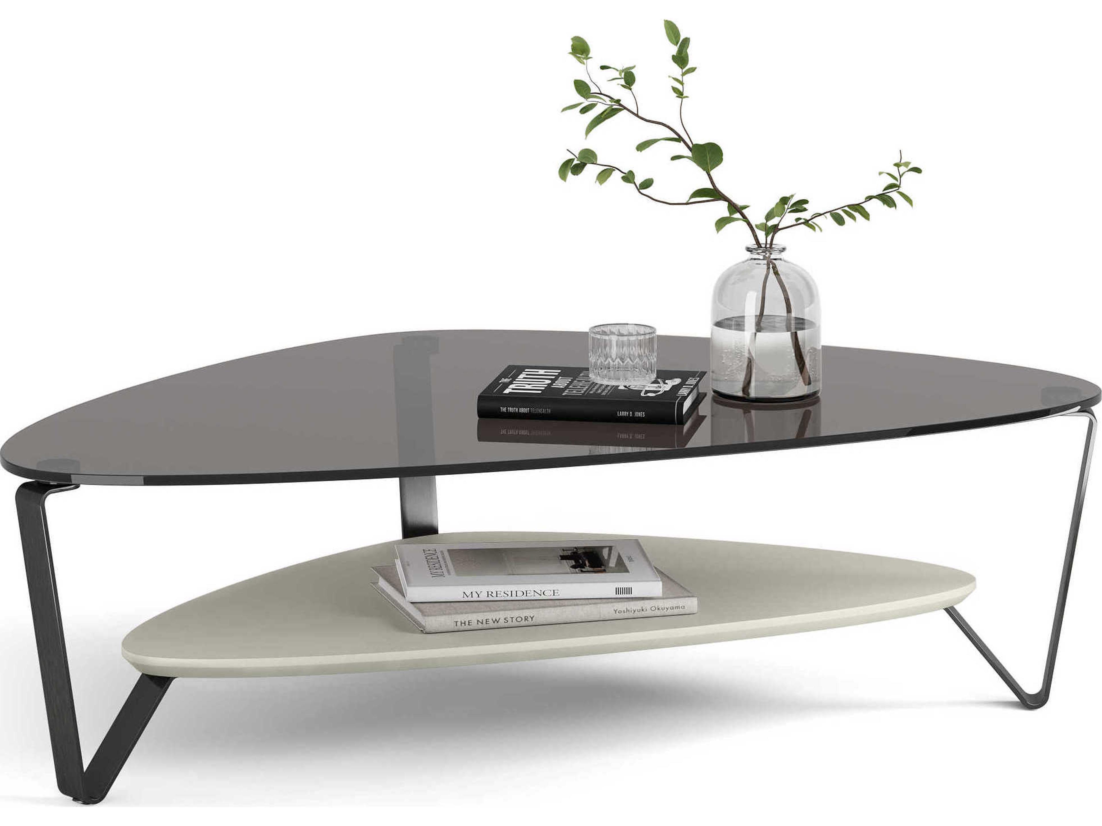 BDI Dino Glass Stone Brushed Carbon Grey Coffee Table