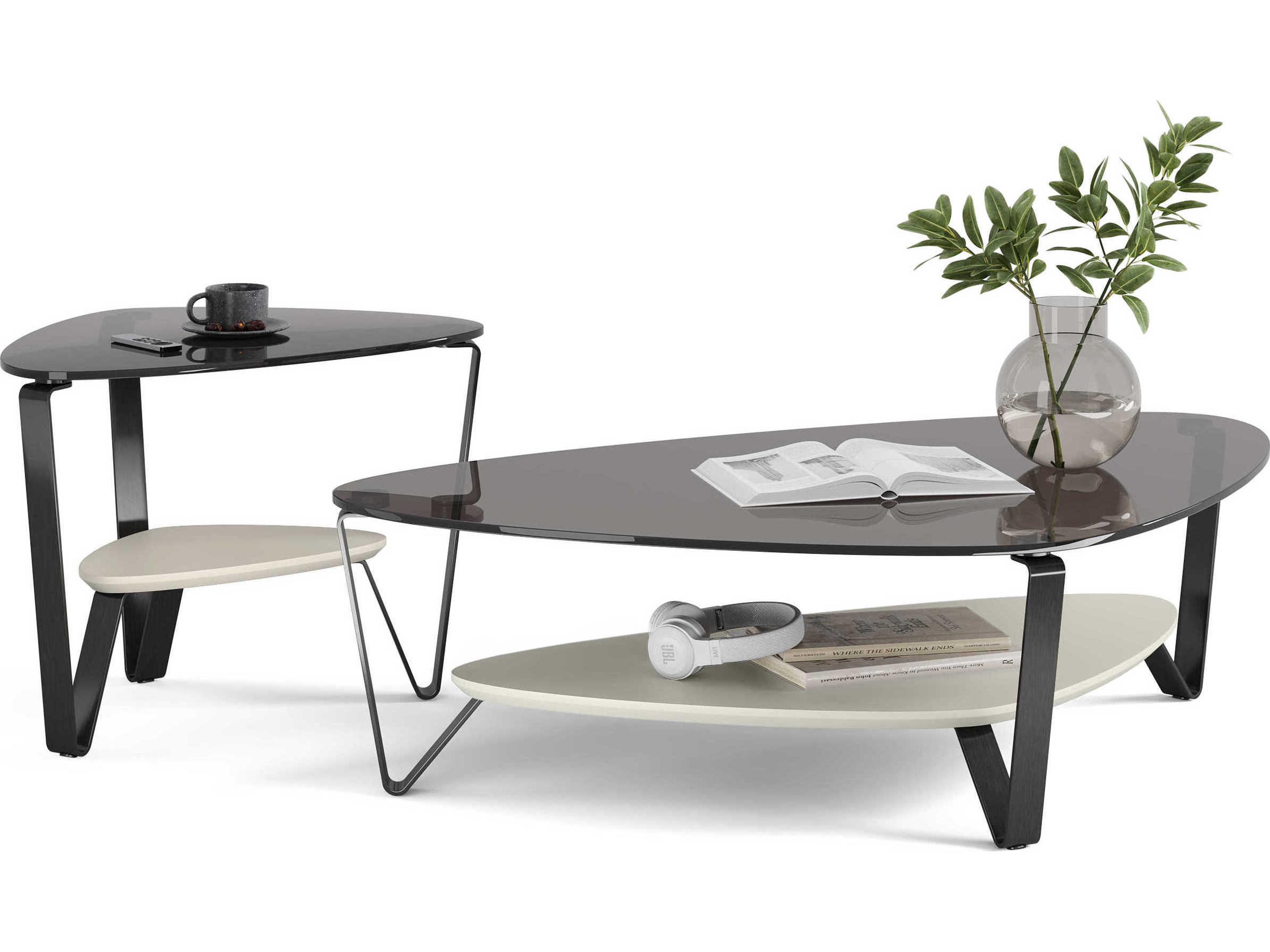 BDI Dino Glass Stone Brushed Carbon Grey Coffee Table