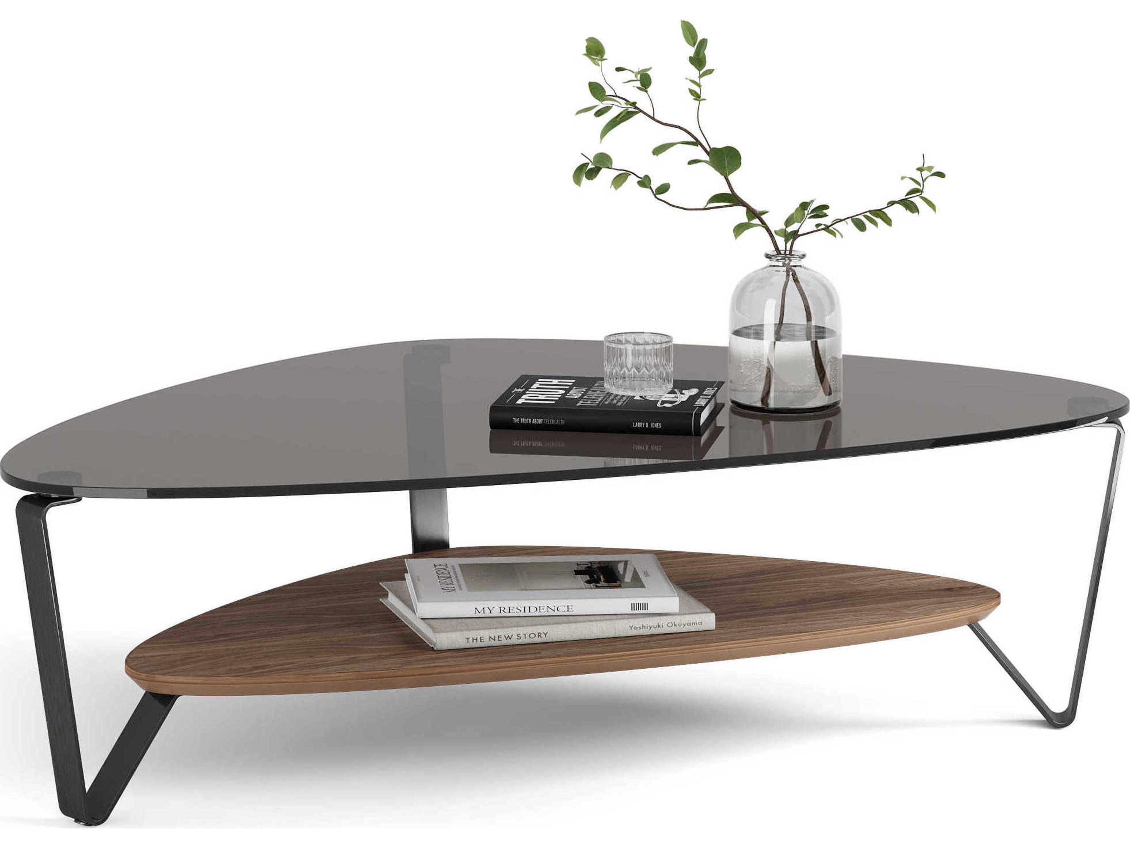 BDI Dino Glass Natural Walnut Brushed Carbon Grey Coffee Table