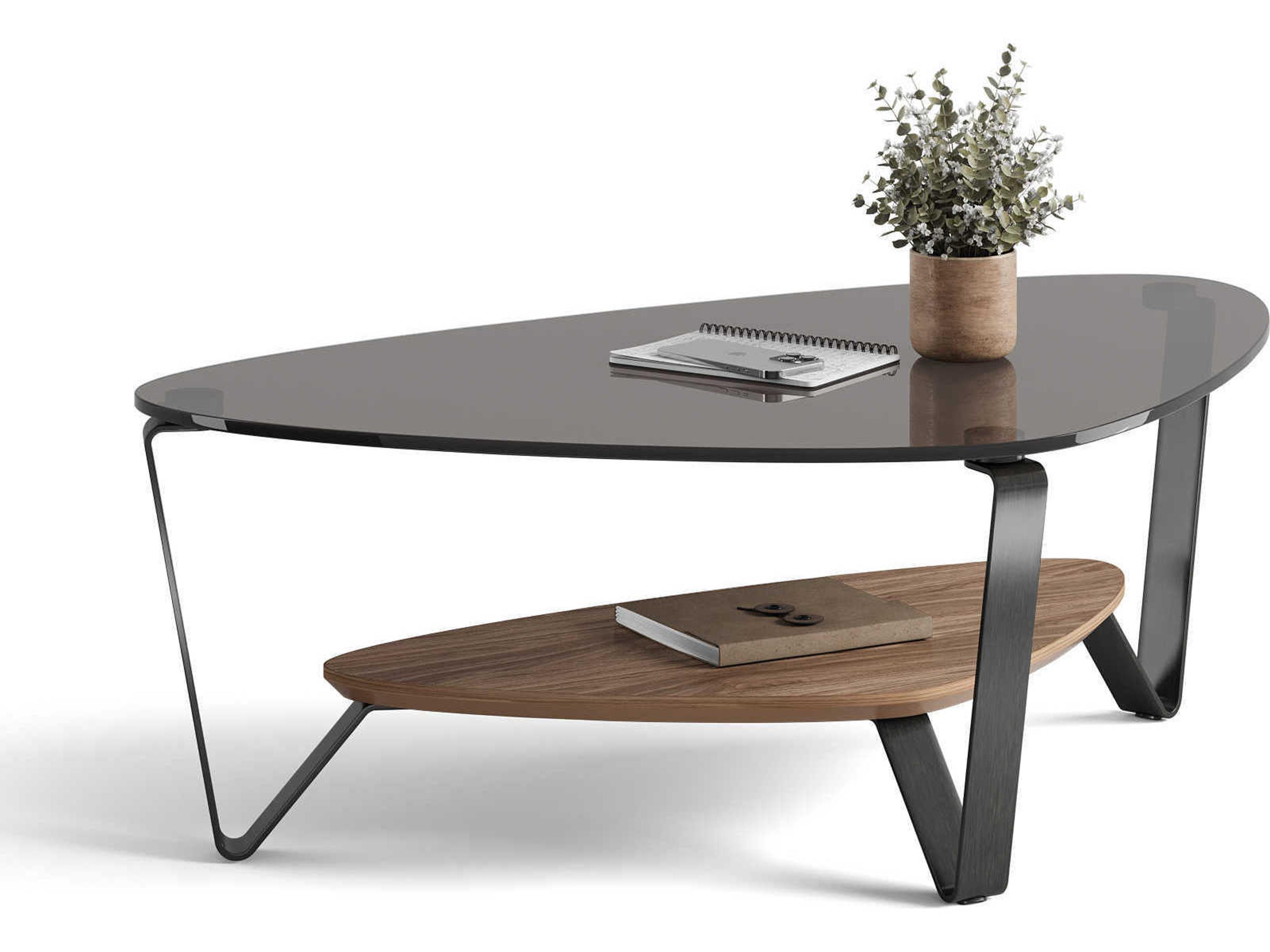 BDI Dino Glass Natural Walnut Brushed Carbon Grey Coffee Table