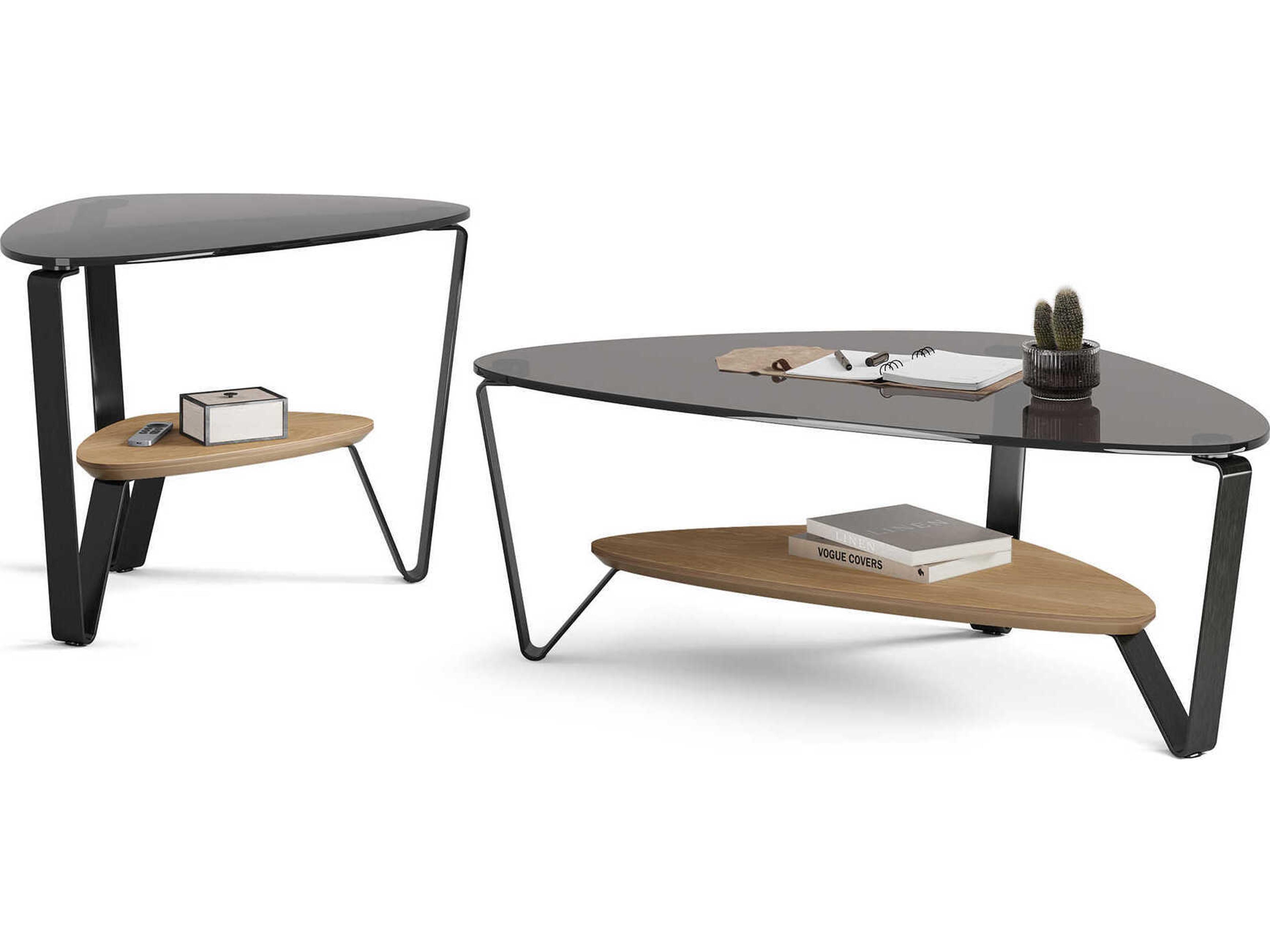 BDI Dino Glass Brushed Carbon Washed Oak Coffee Table