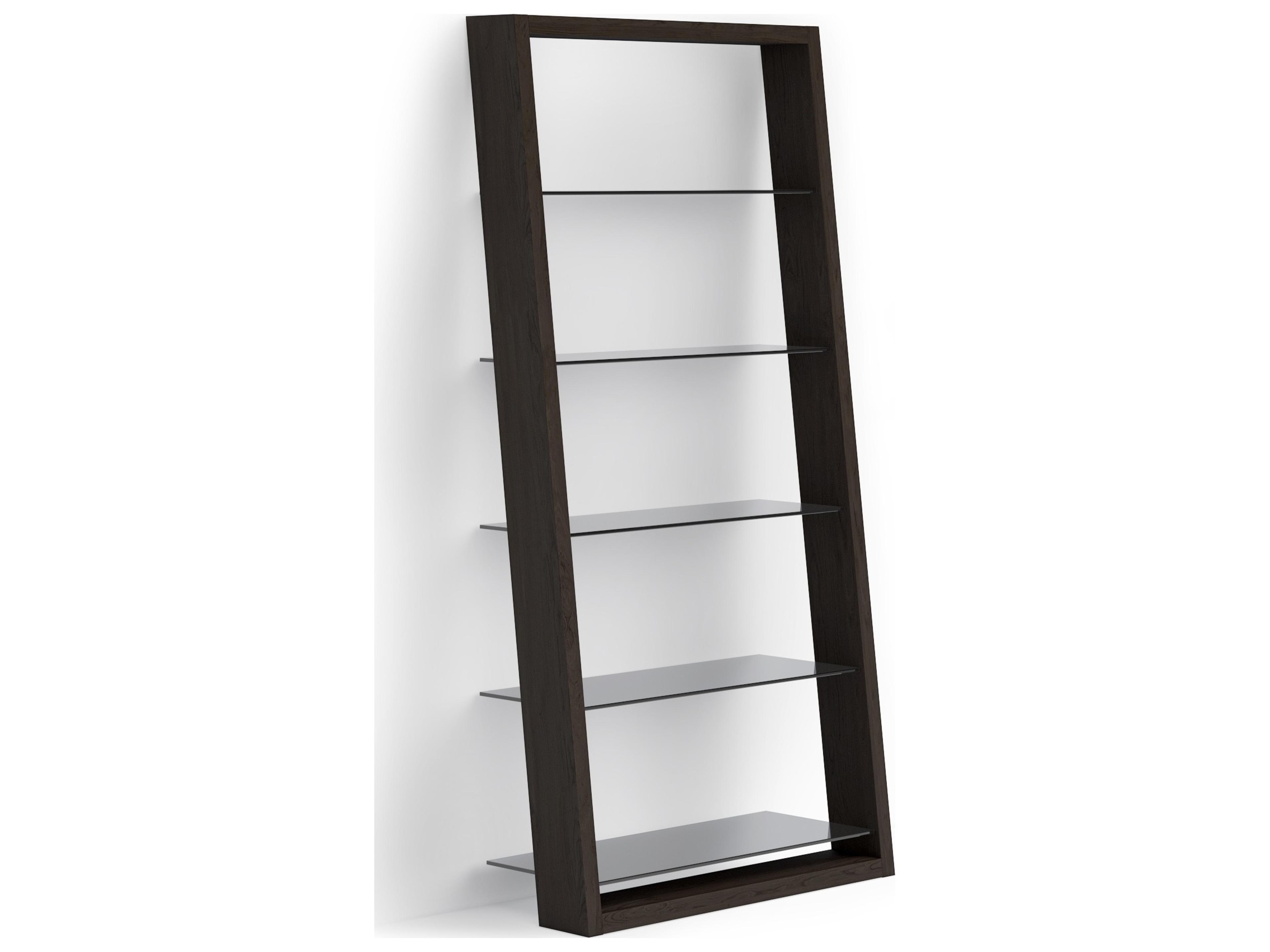 Eileen Leaning Shelf Charcoal Stained Ash Tempered Glass
