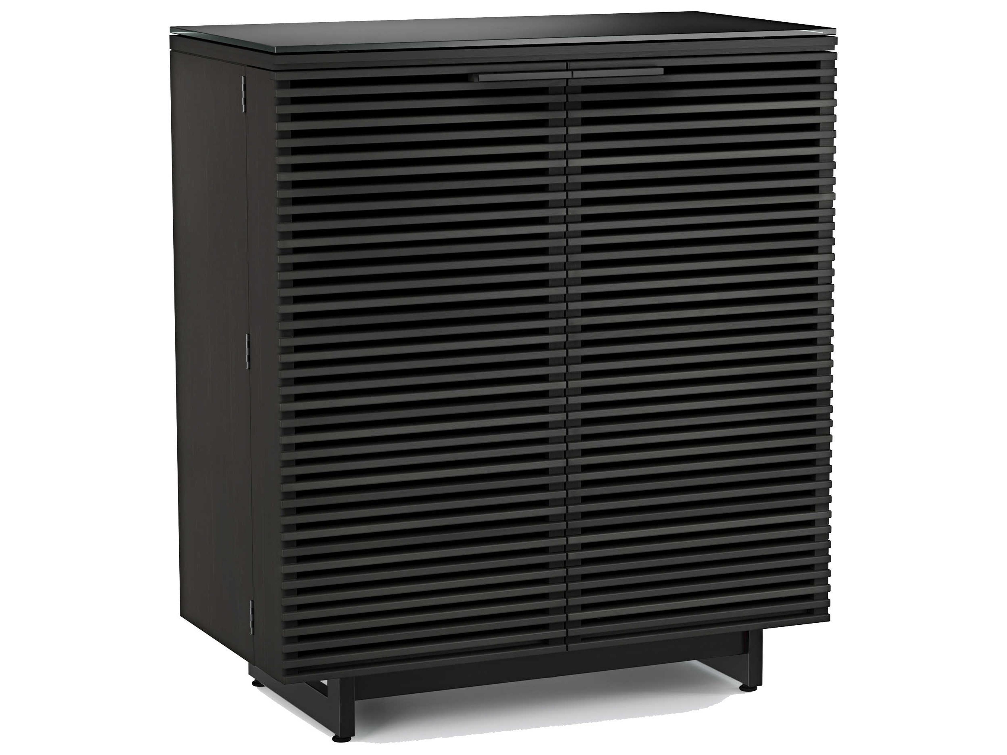 Corridor Home Bar Cabinet Charcoal Stained Ash Louvered Doors
