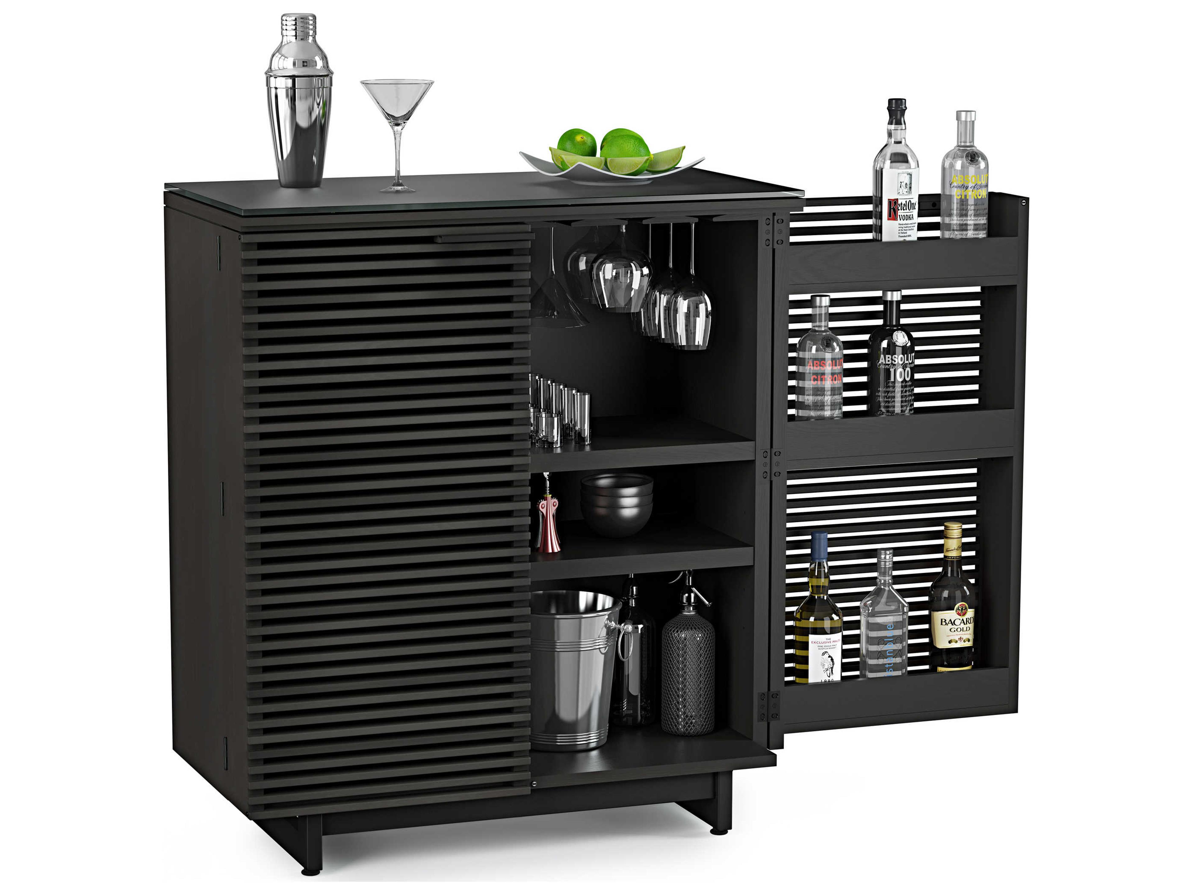BDI Corridor Black Hardwood Charcoal Stained Ash Bar Cabinet