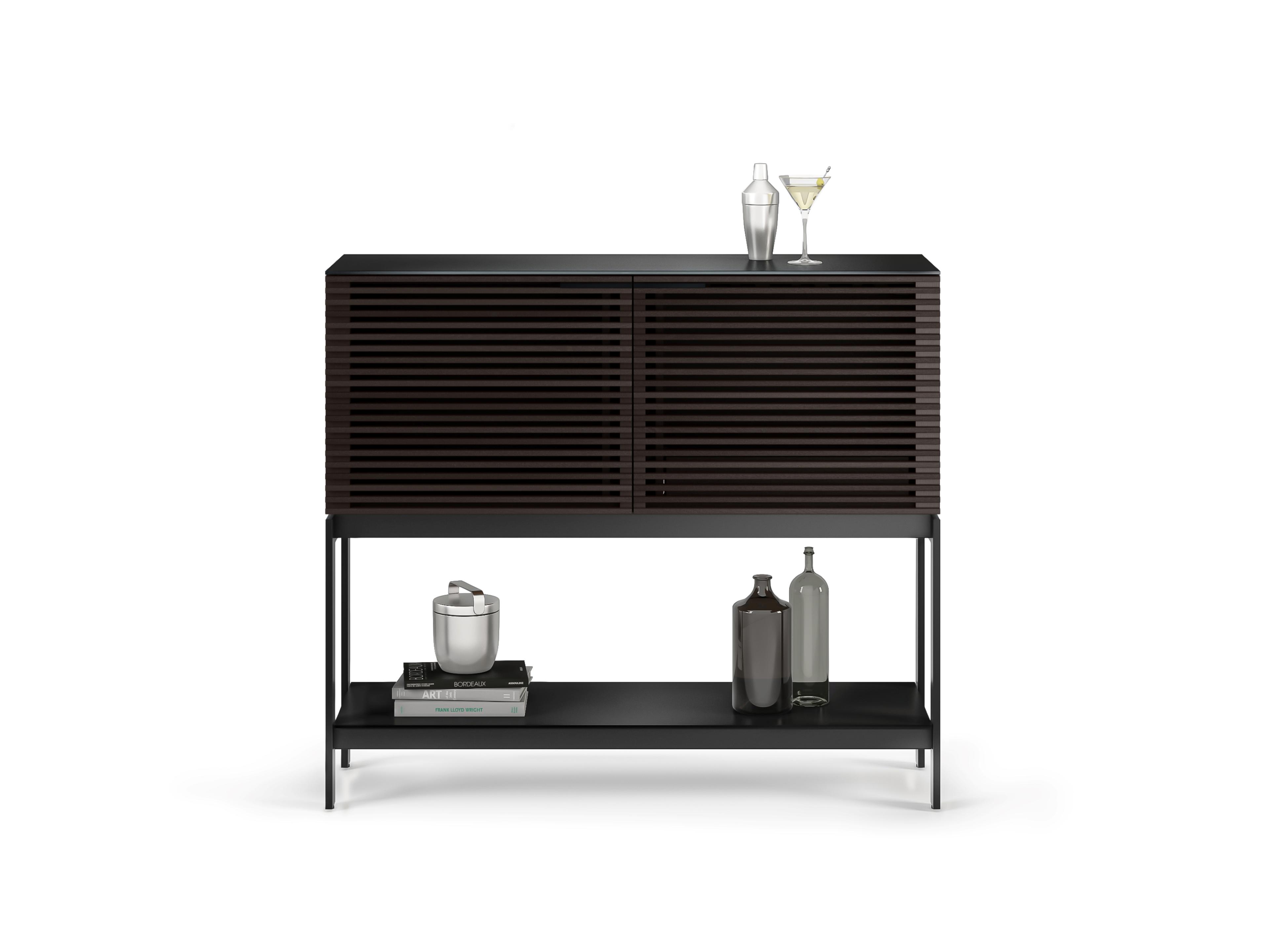 BDI Corridor Bar Brown Solid Wood Charcoal Stained Ash Black Wine Cabinet