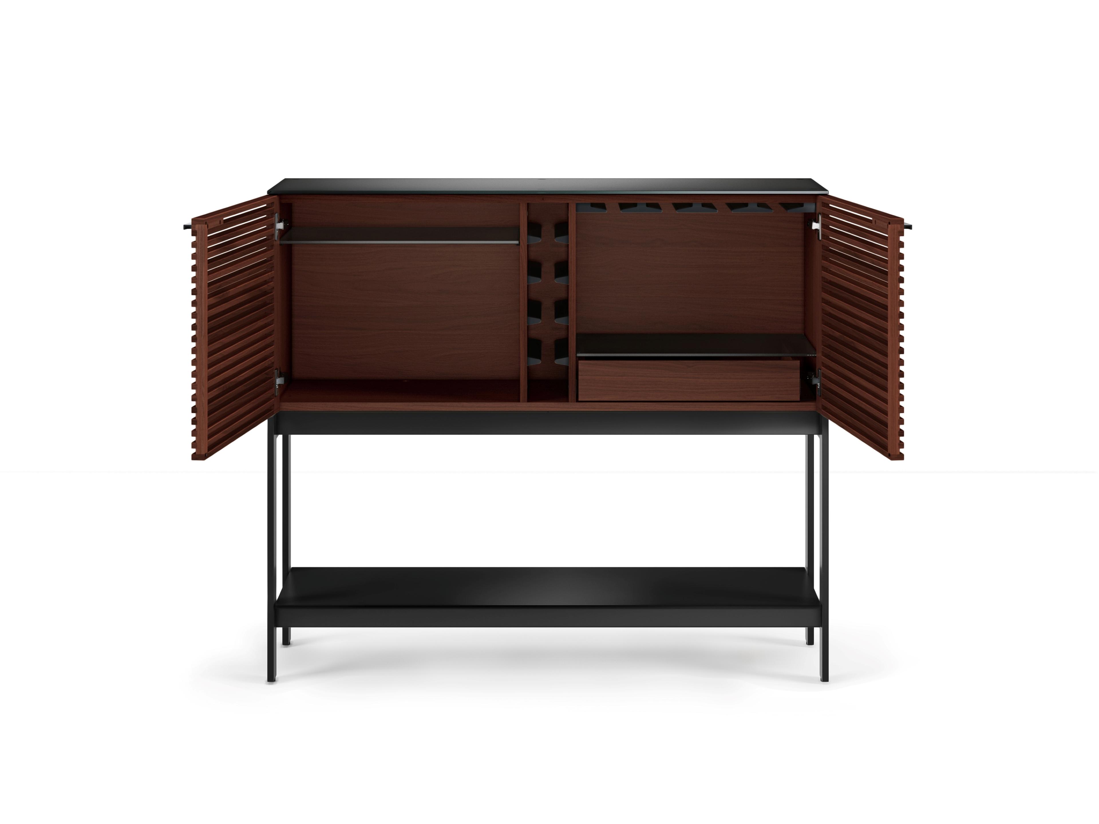 BDI Corridor Bar Brown Solid Wood Chocolate Stained Walnut Black Wine Cabinet